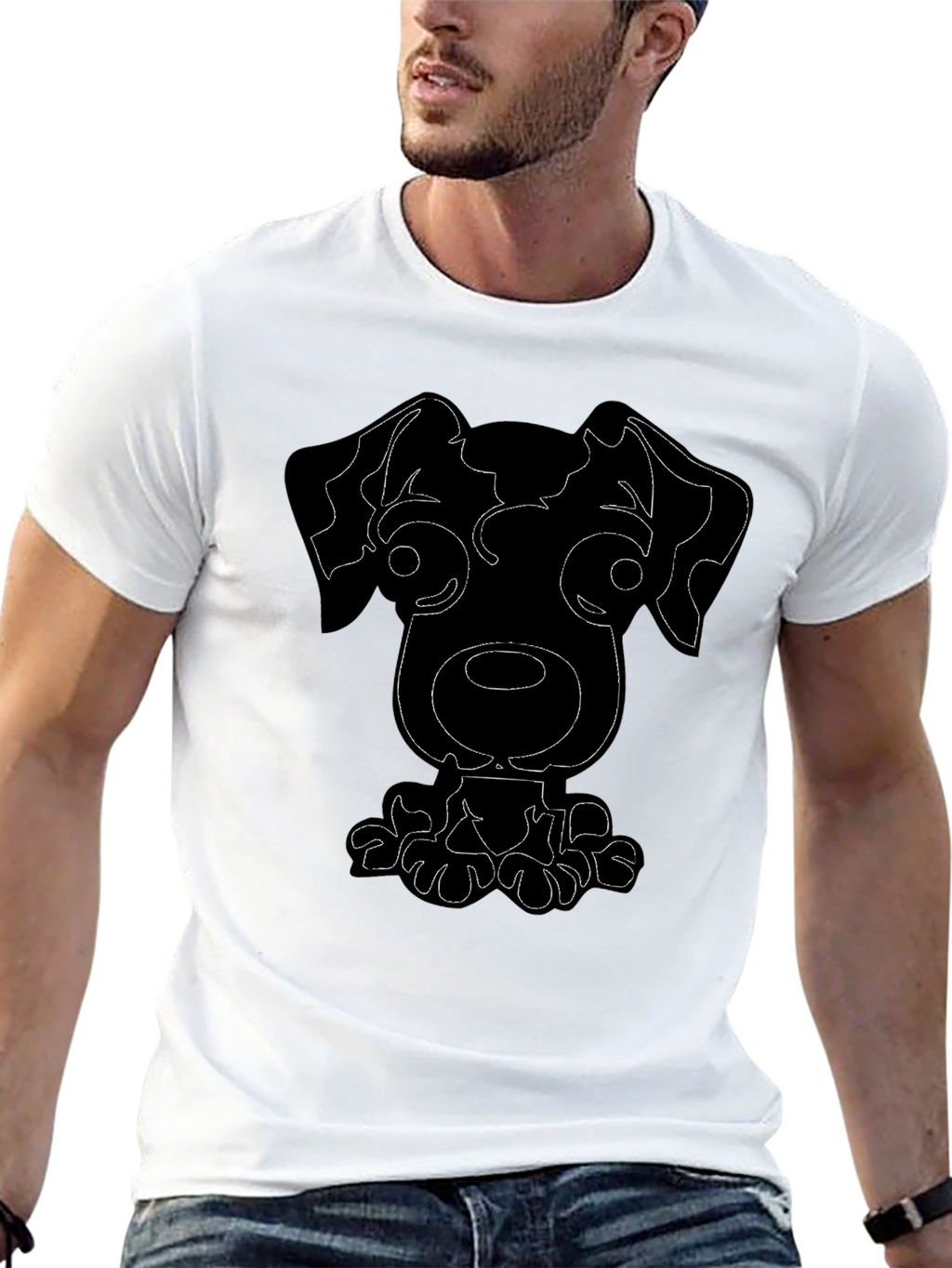 Dog Outline Graphic Tee - Casual Black T-Shirt