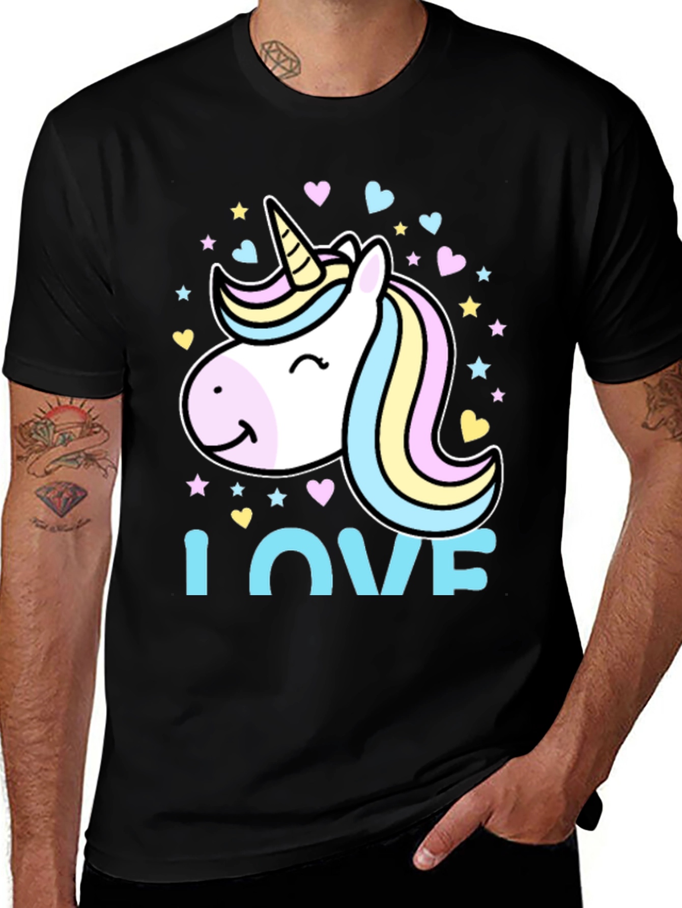 Unicorn Love Graphic Tee - Black Cotton Blend T-Shirt