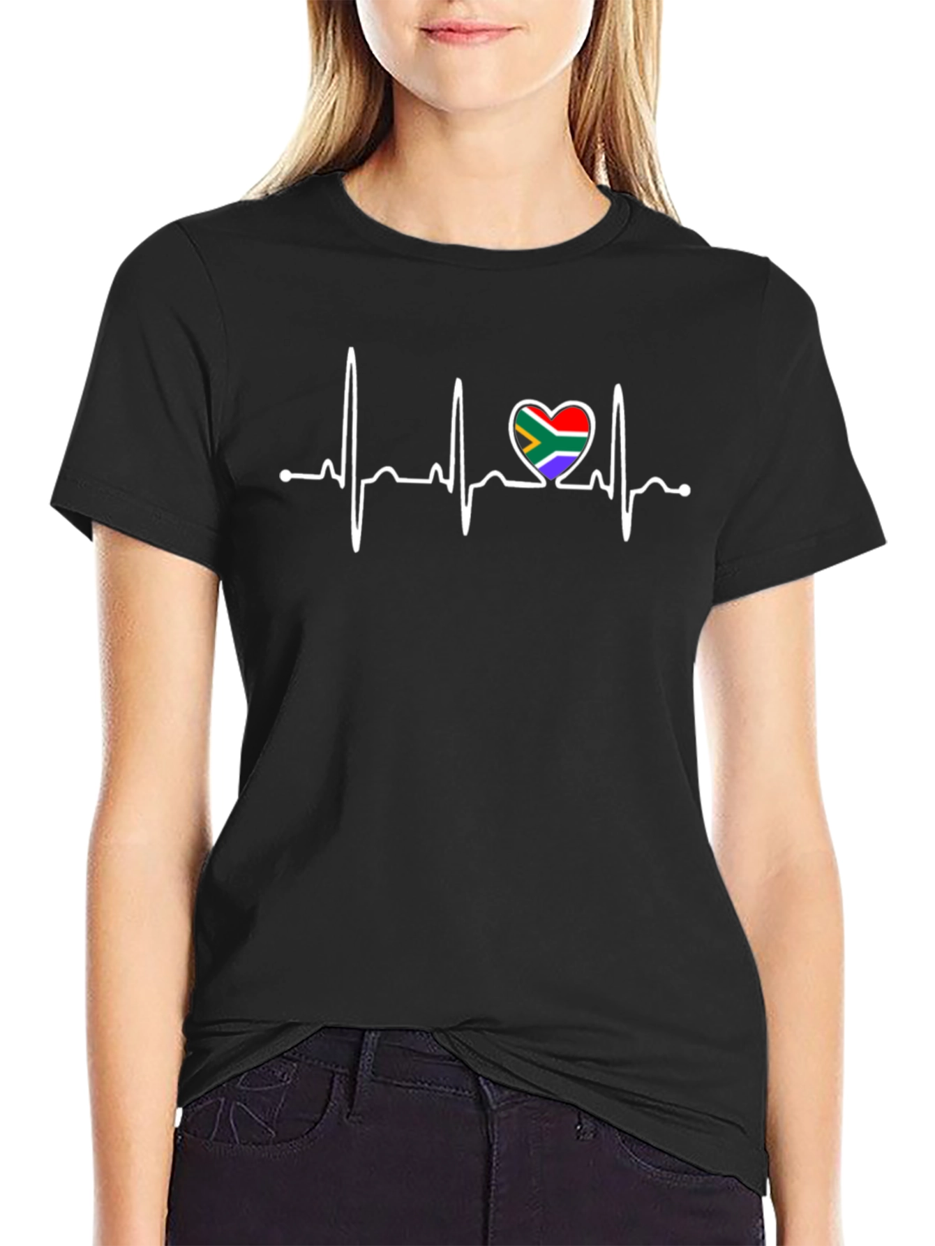 South Africa Heartbeat T-Shirt - Black