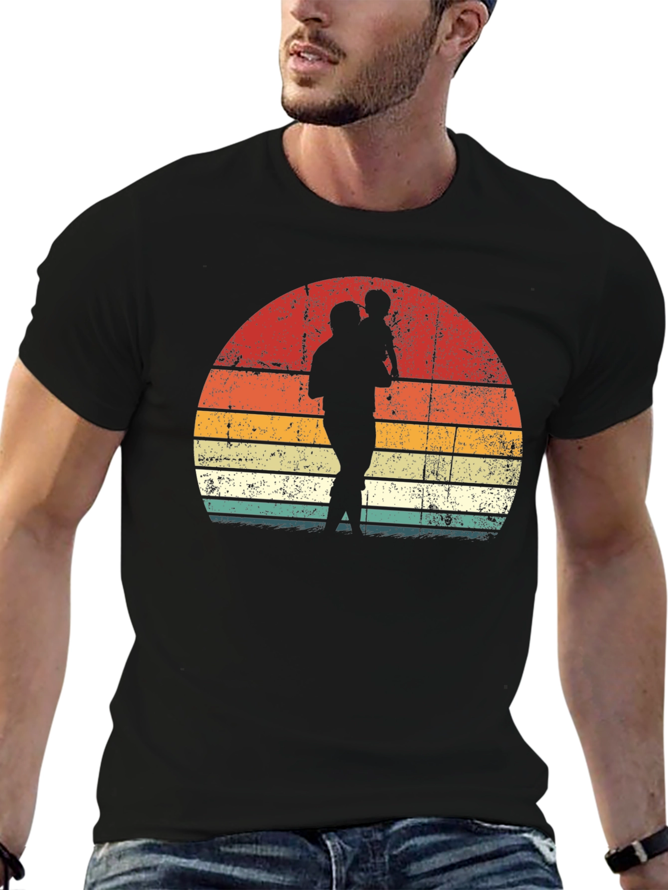 Retro Father & Child Sunset Graphic Tee