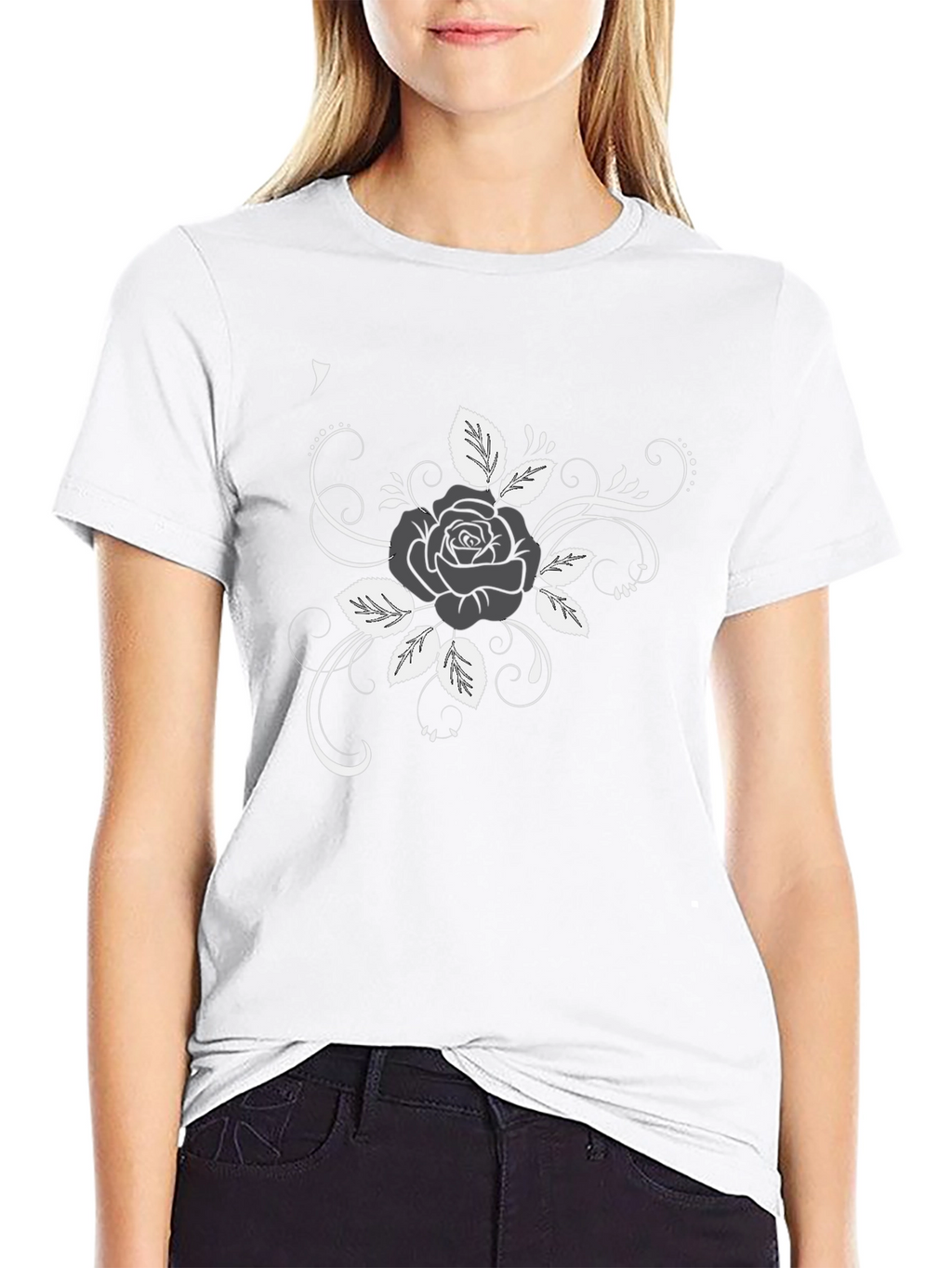 Rose Design Black T-Shirt
