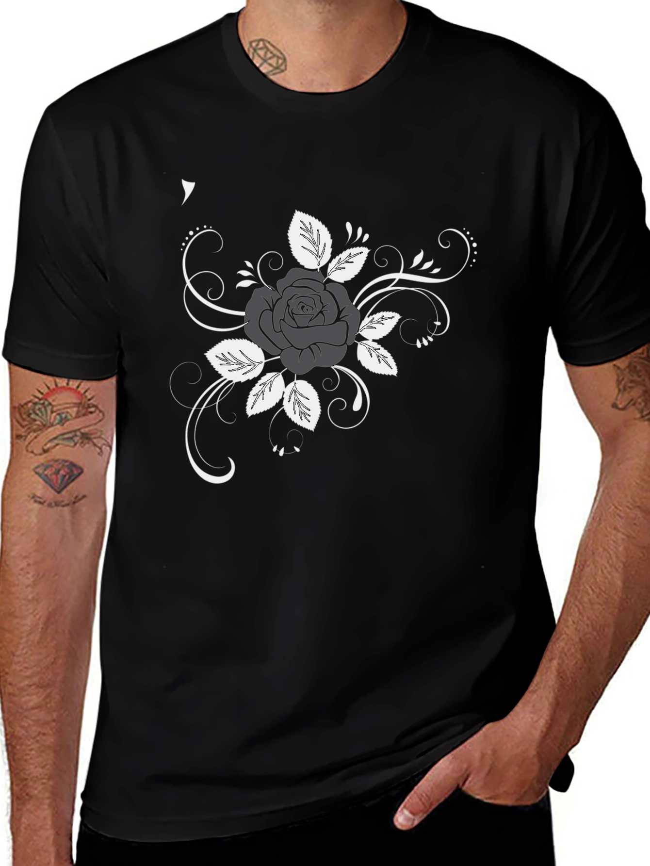 Rose Design Black T-Shirt