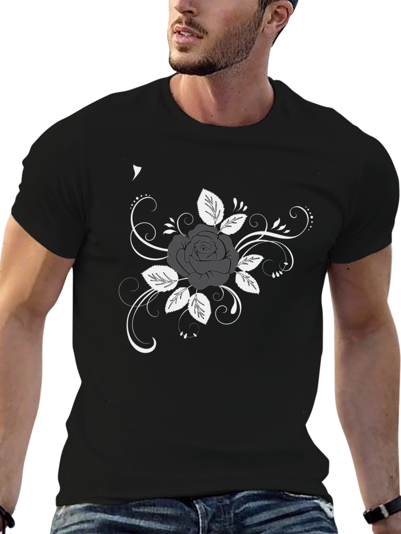 Rose Design Black T-Shirt