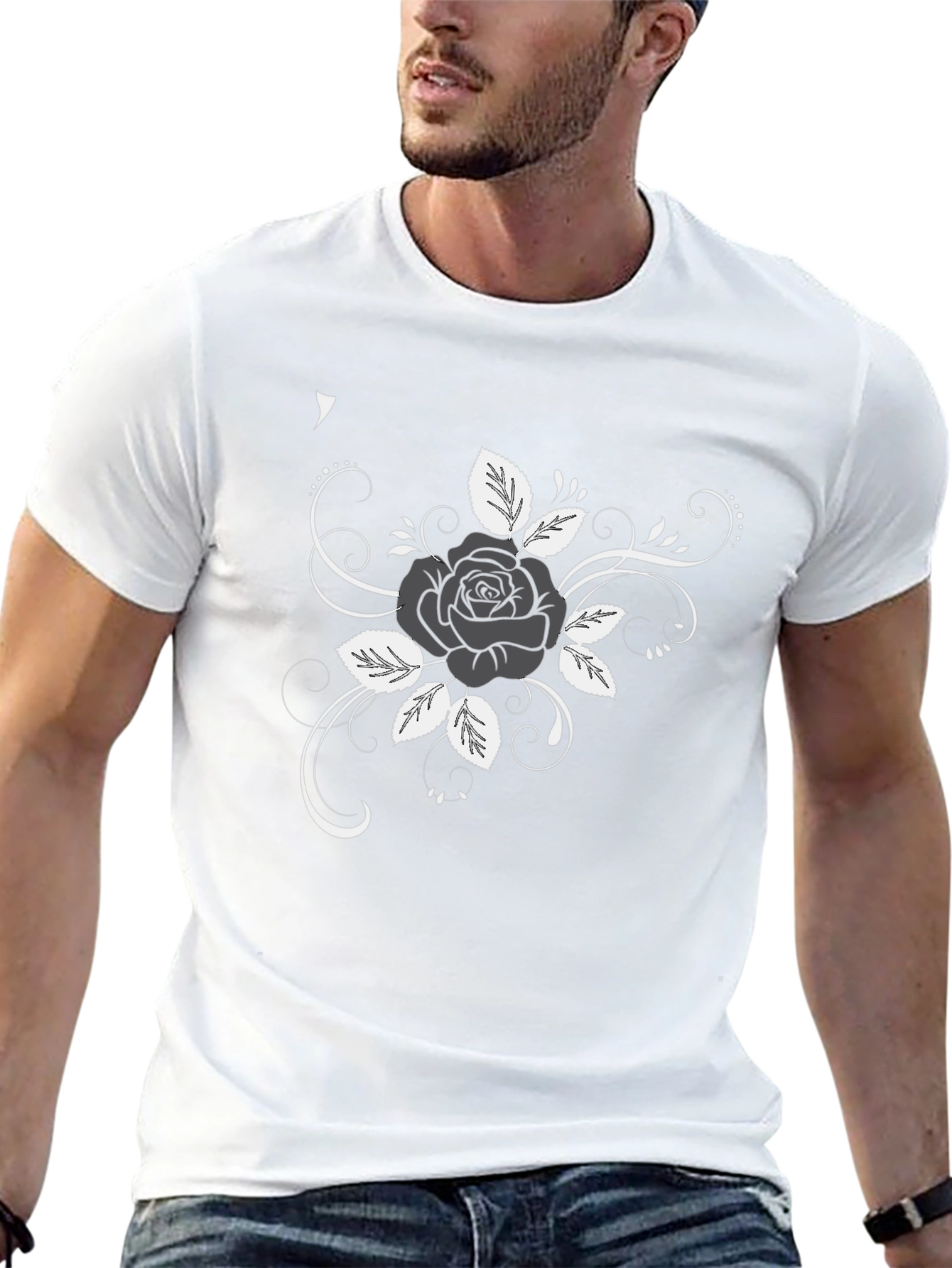 Rose Design Black T-Shirt