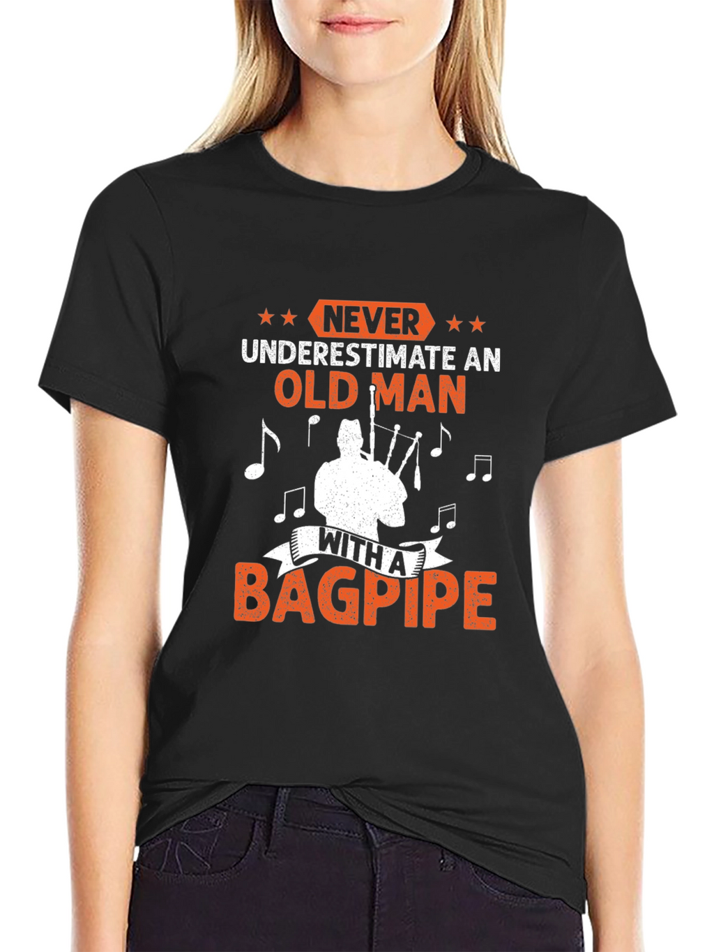Never Underestimate Old Man Bagpipe T-Shirt