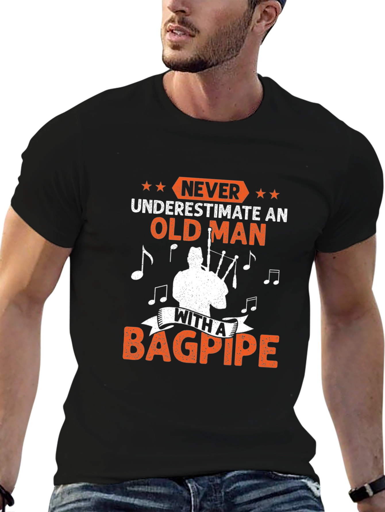 Never Underestimate Old Man Bagpipe T-Shirt