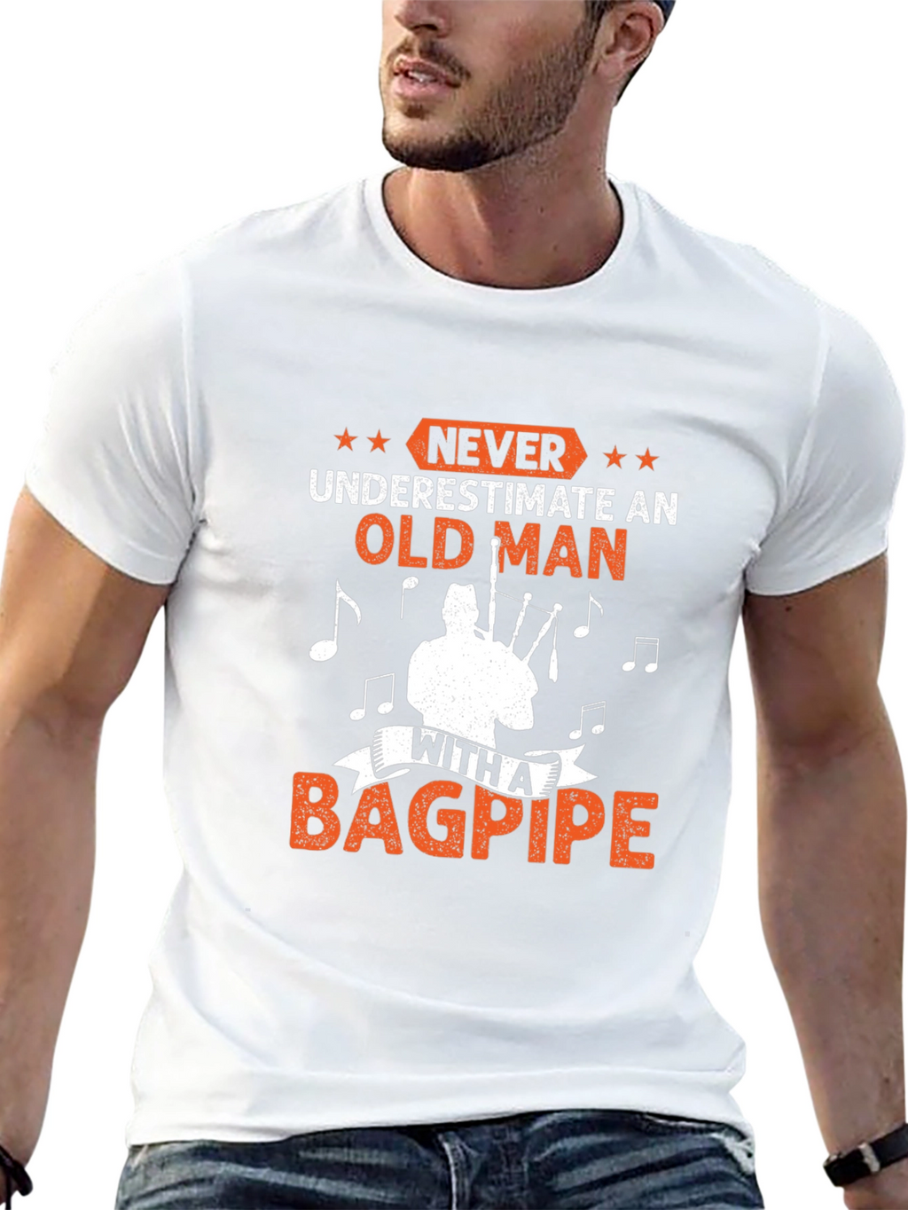 Never Underestimate Old Man Bagpipe T-Shirt