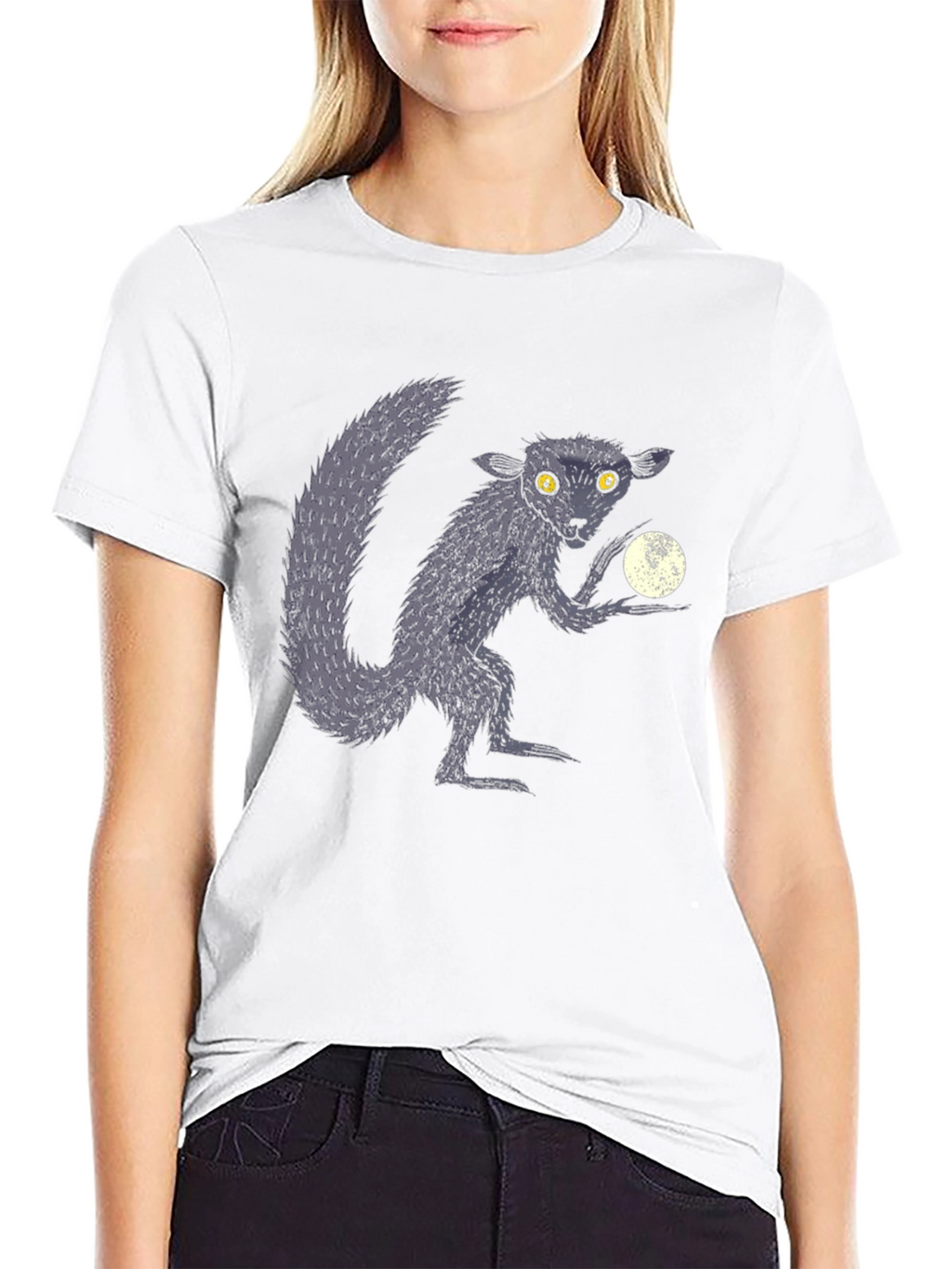 Aye-Aye Lemur & Moon Black Graphic T-Shirt
