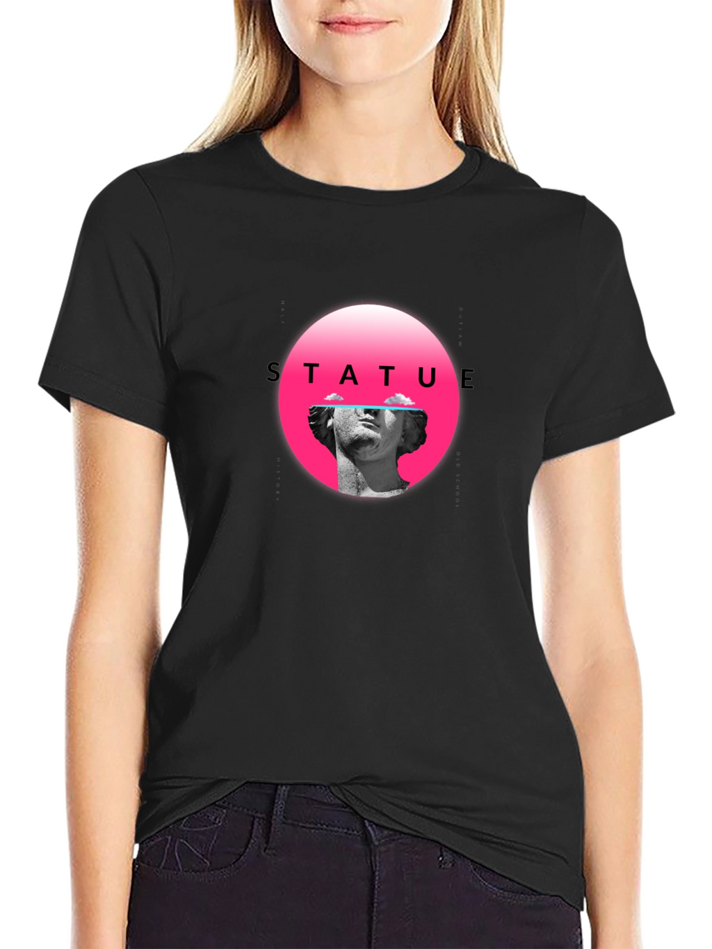 Statue Graphic Tee - Black Crew Neck
