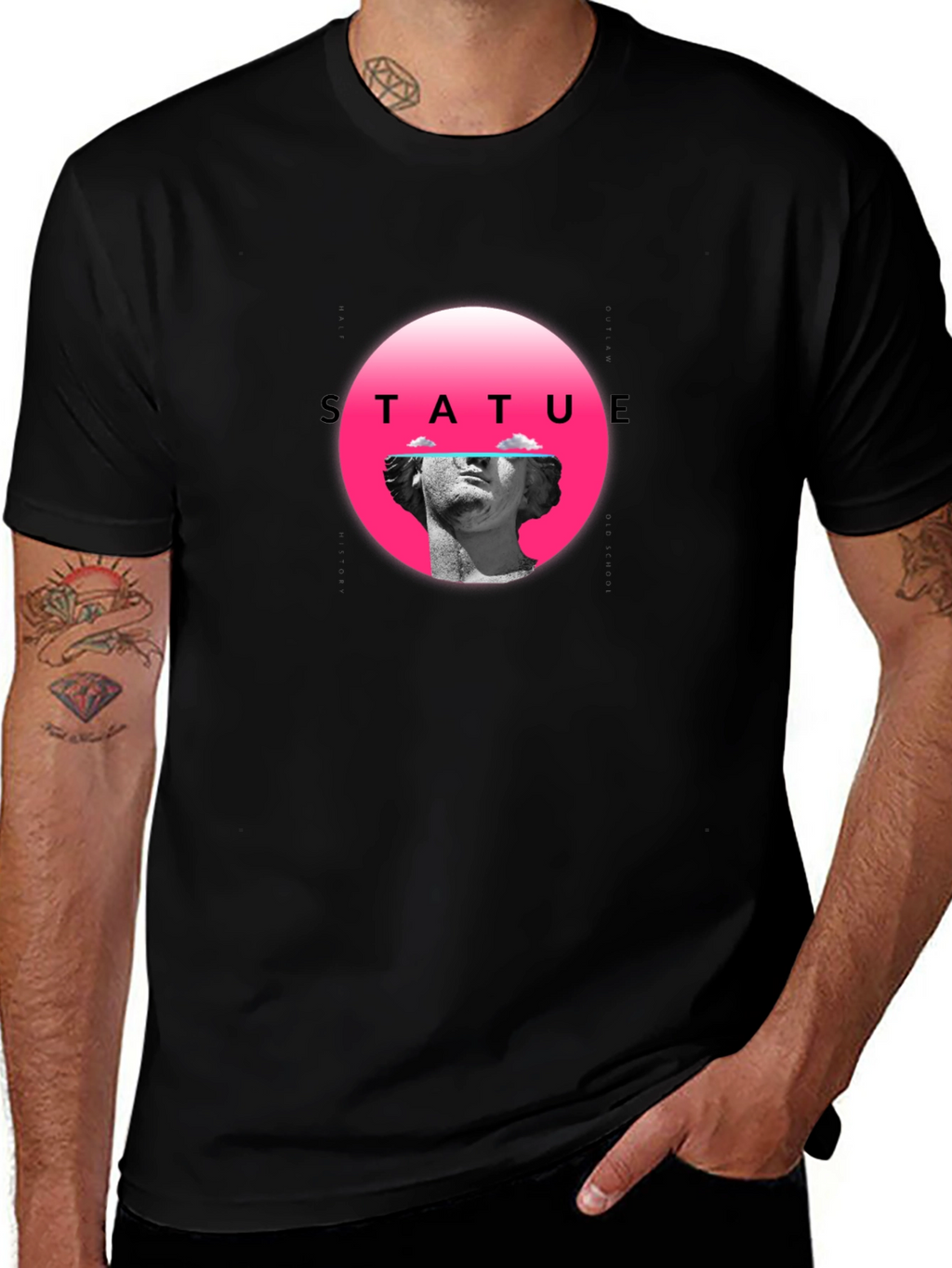 Statue Graphic Tee - Black Crew Neck