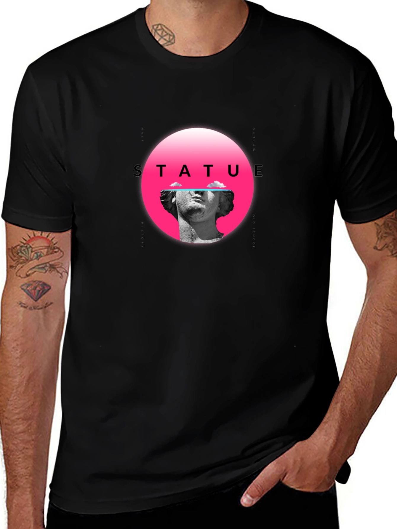 Statue Graphic Tee - Black Crew Neck