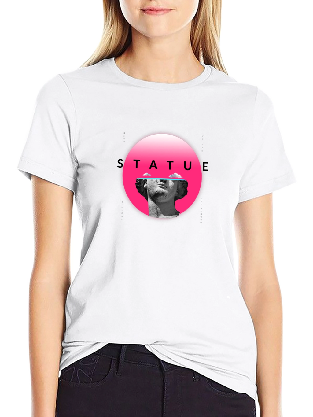 Statue Graphic Tee - Black Crew Neck