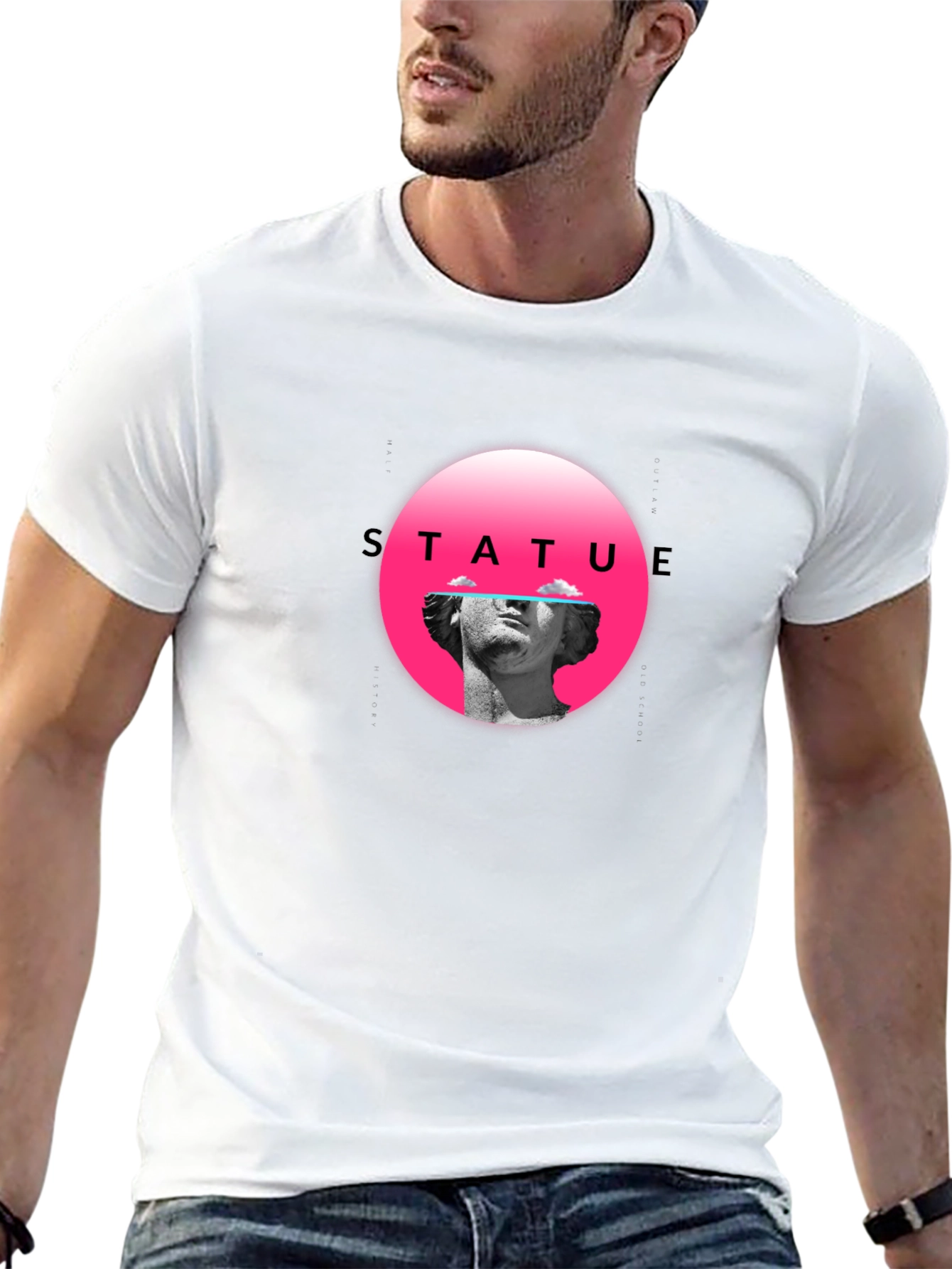 Statue Graphic Tee - Black Crew Neck