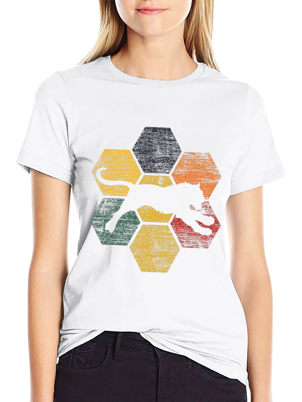 Retro Jaguar Hexagon Graphic T-Shirt