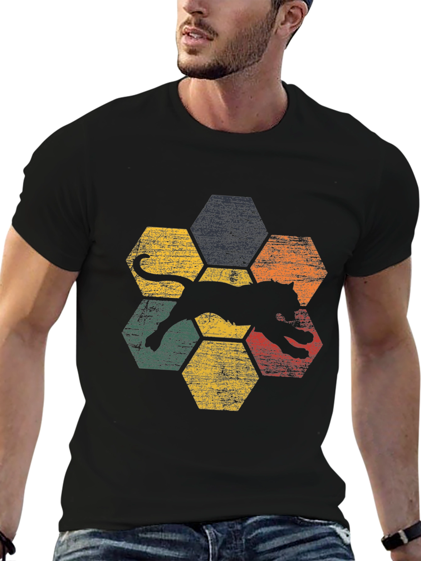 Retro Jaguar Hexagon Graphic T-Shirt