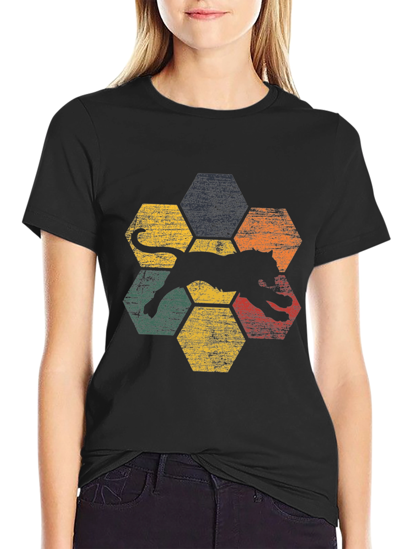 Retro Jaguar Hexagon Graphic T-Shirt