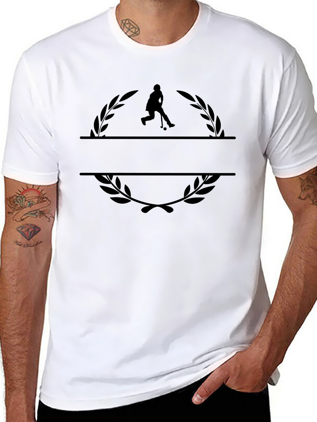 Hockey Player Laurel Branch Black T-Shirt