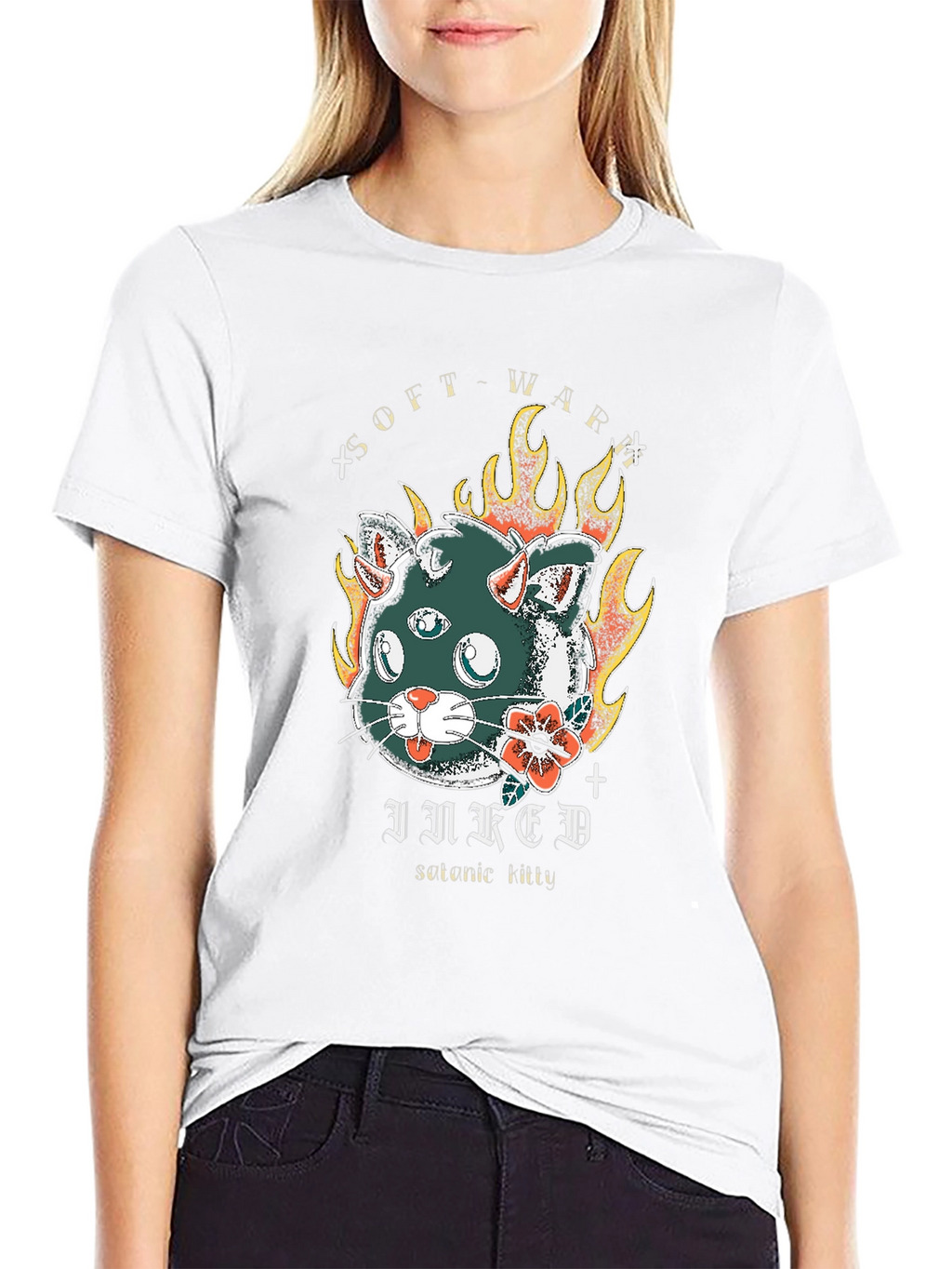 Inked Cat T-Shirt - Soft War Serotonin Tattoo Design
