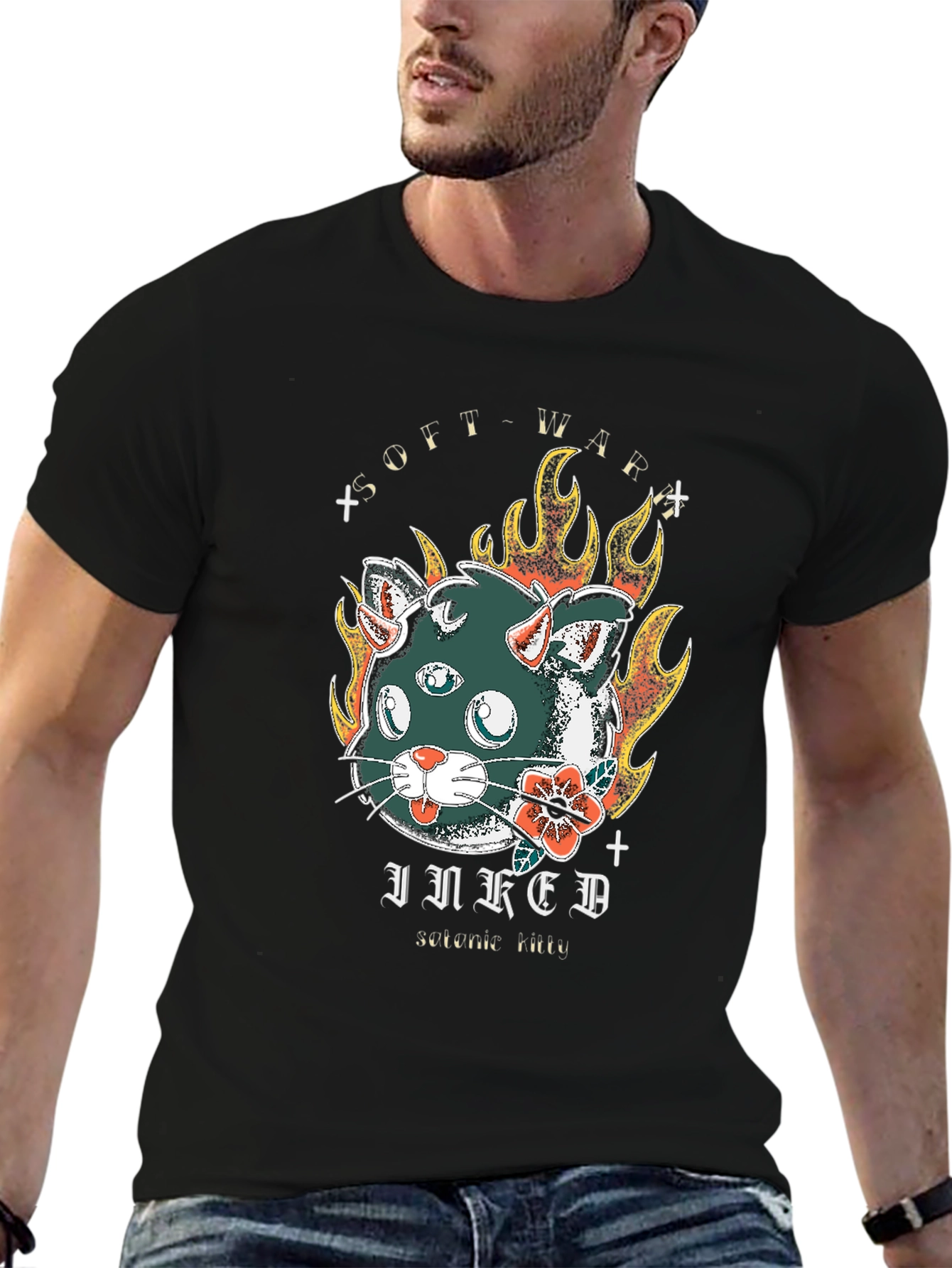 Inked Cat T-Shirt - Soft War Serotonin Tattoo Design