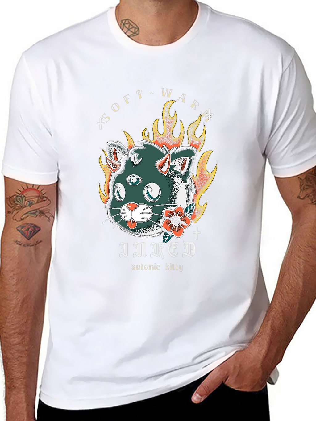 Inked Cat T-Shirt - Soft War Serotonin Tattoo Design