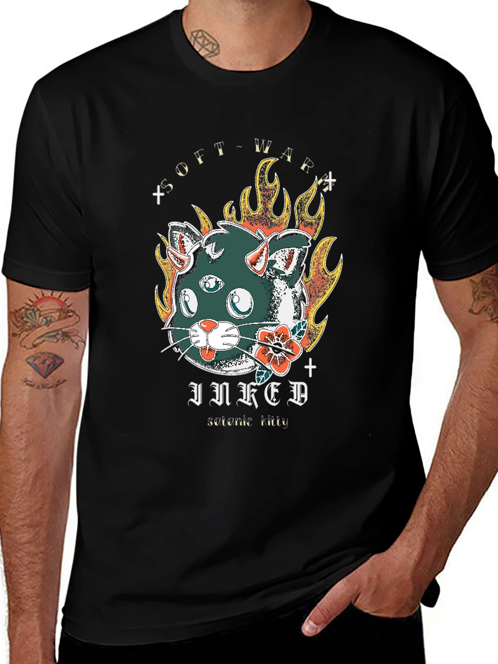 Inked Cat T-Shirt - Soft War Serotonin Tattoo Design