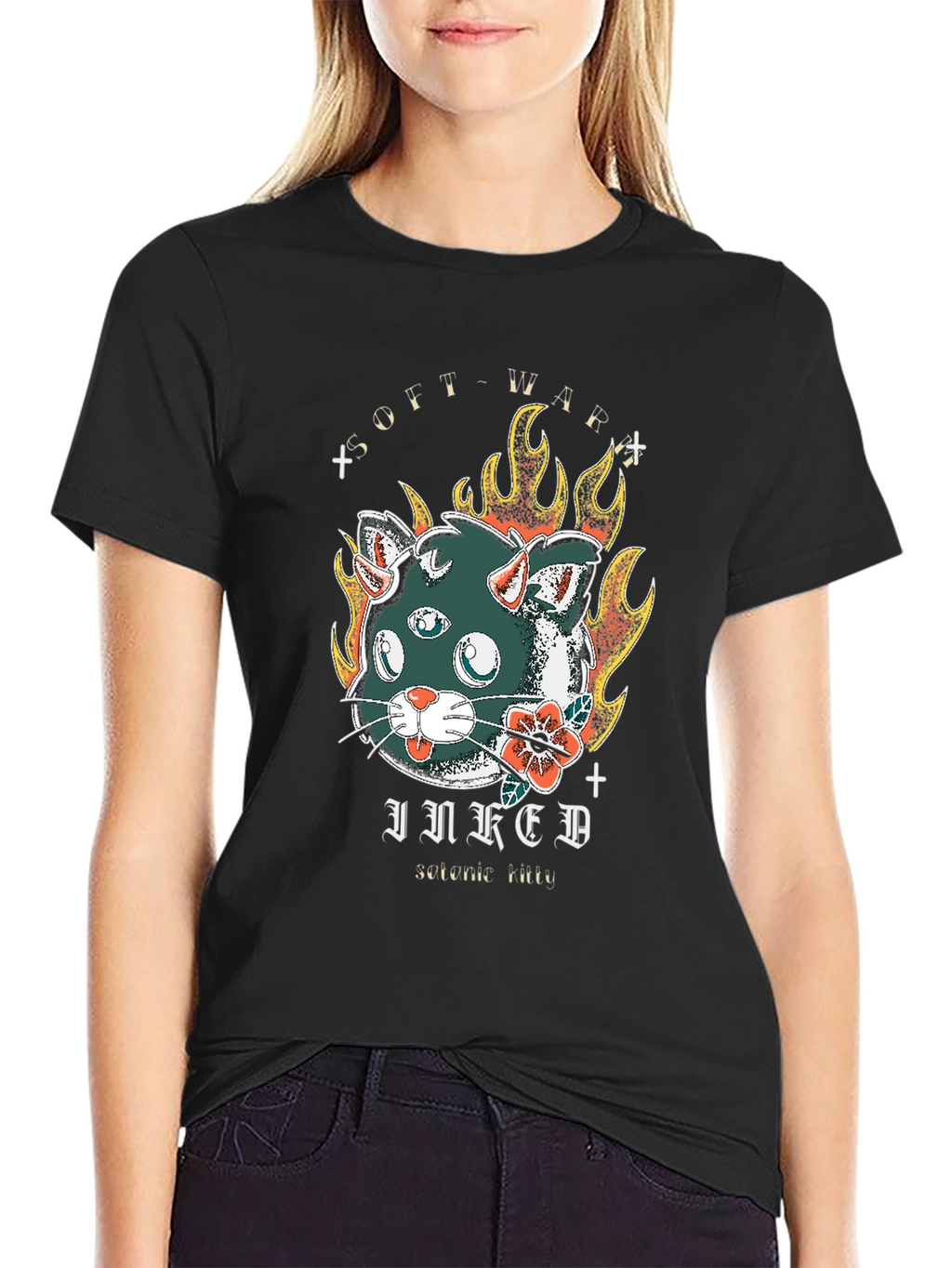 Inked Cat T-Shirt - Soft War Serotonin Tattoo Design