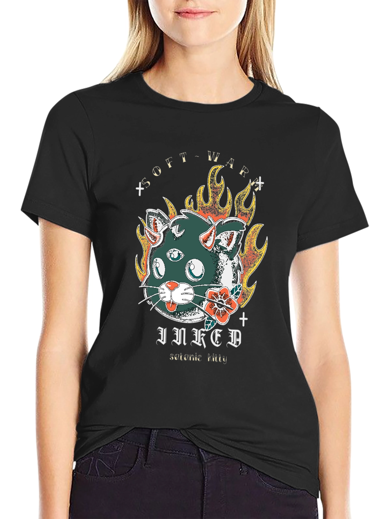 Inked Cat T-Shirt - Soft War Serotonin Tattoo Design