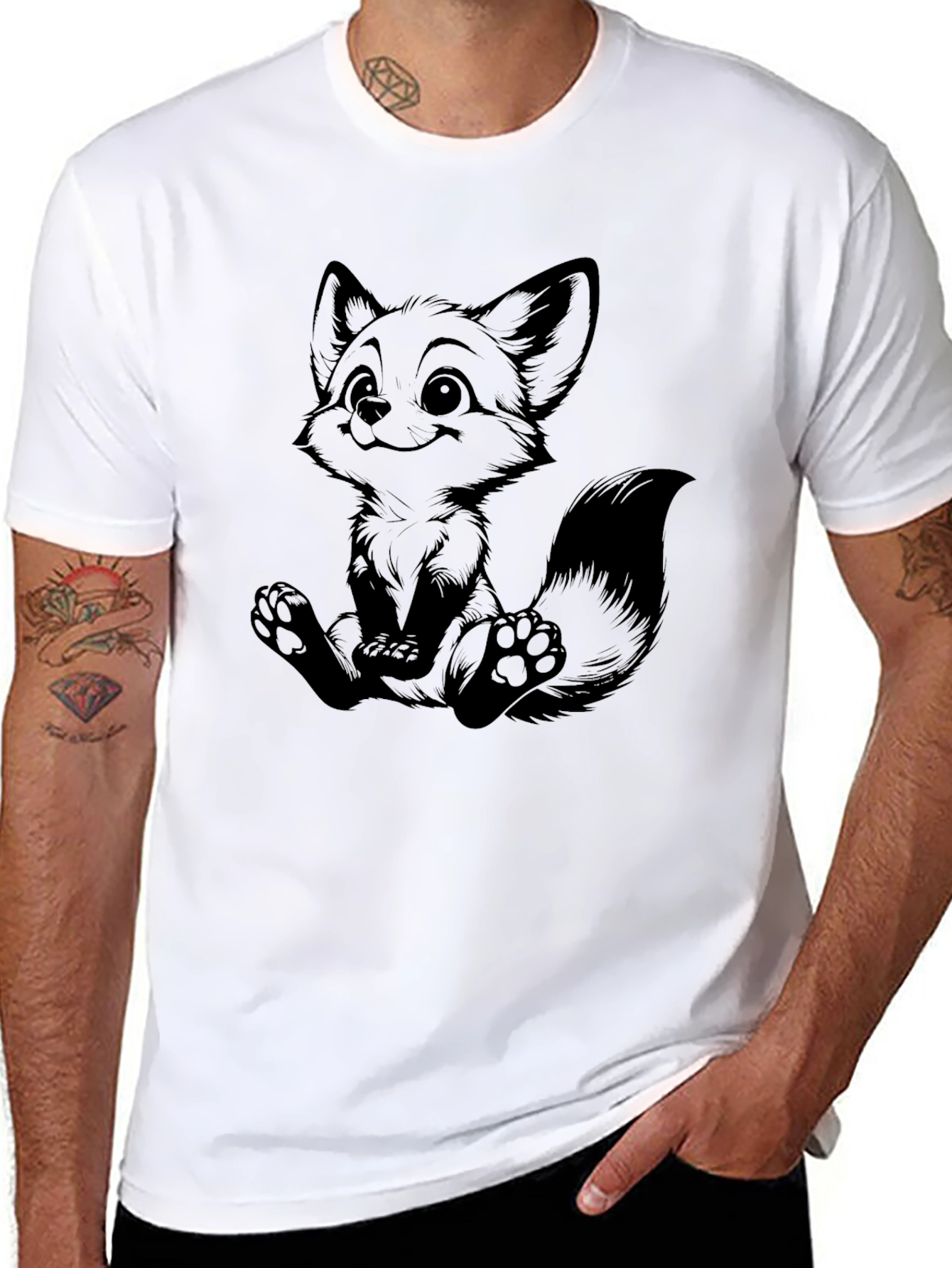 Cute Cartoon Fox Graphic Black T-Shirt