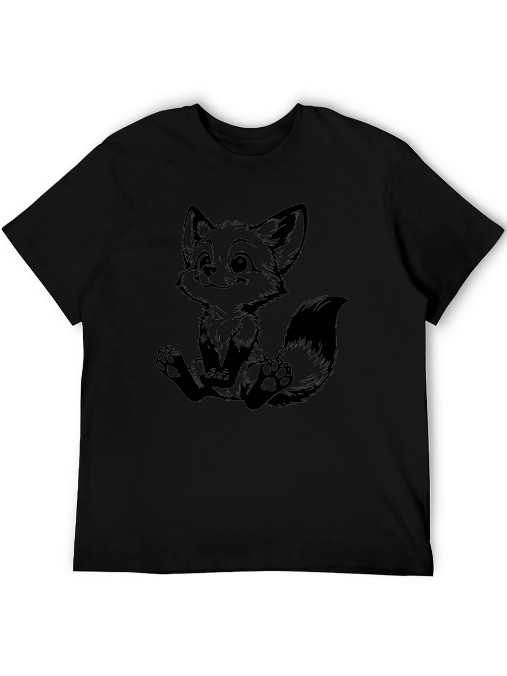 Cute Cartoon Fox Graphic Black T-Shirt