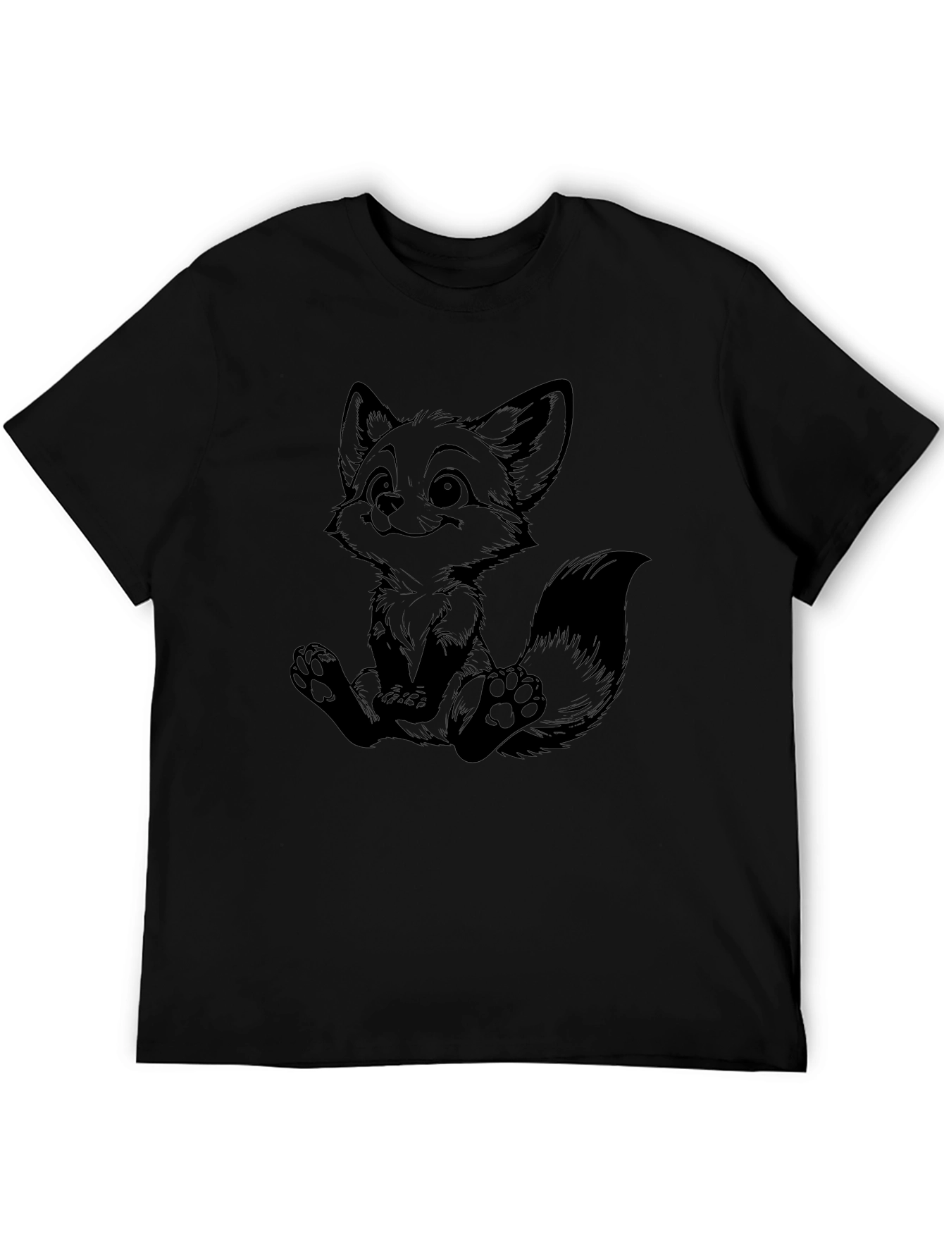 Cute Cartoon Fox Graphic Black T-Shirt