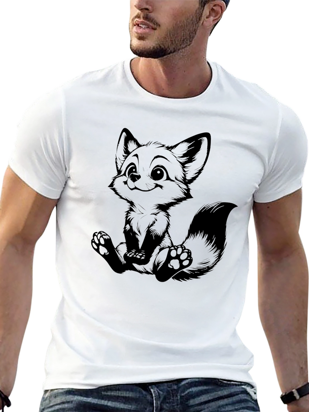 Cute Cartoon Fox Graphic Black T-Shirt