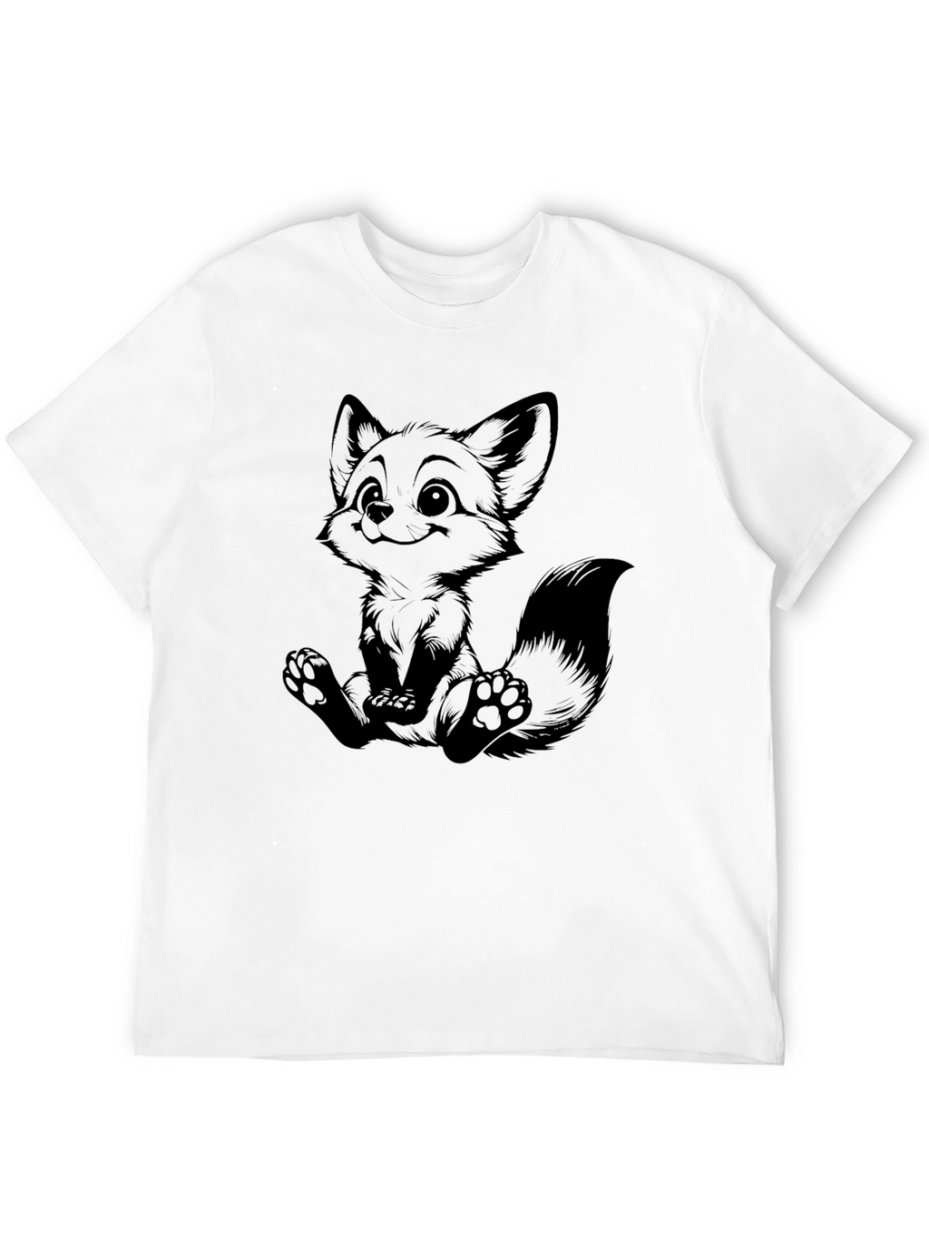 Cute Cartoon Fox Graphic Black T-Shirt