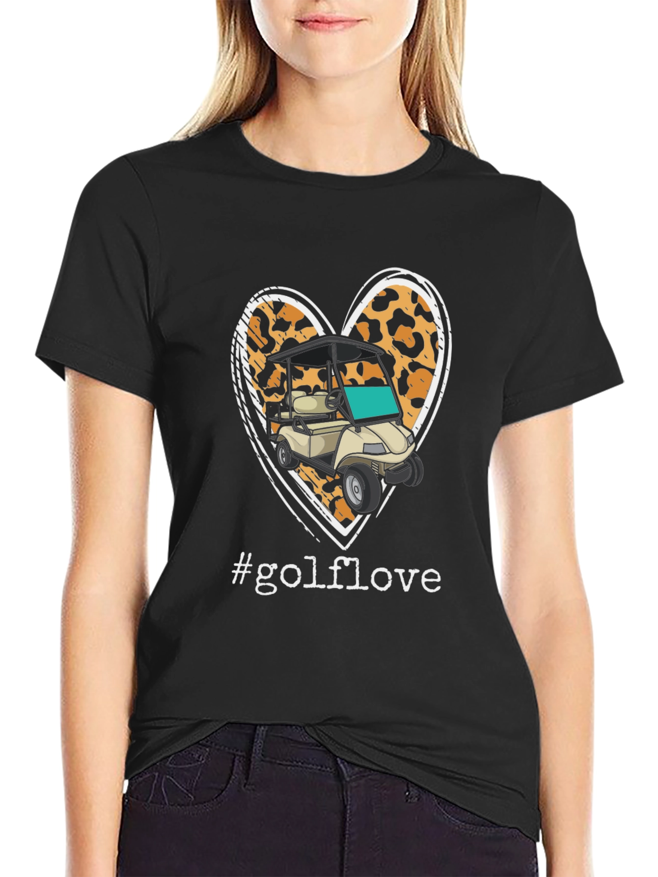 Golf Love Leopard Heart T-Shirt