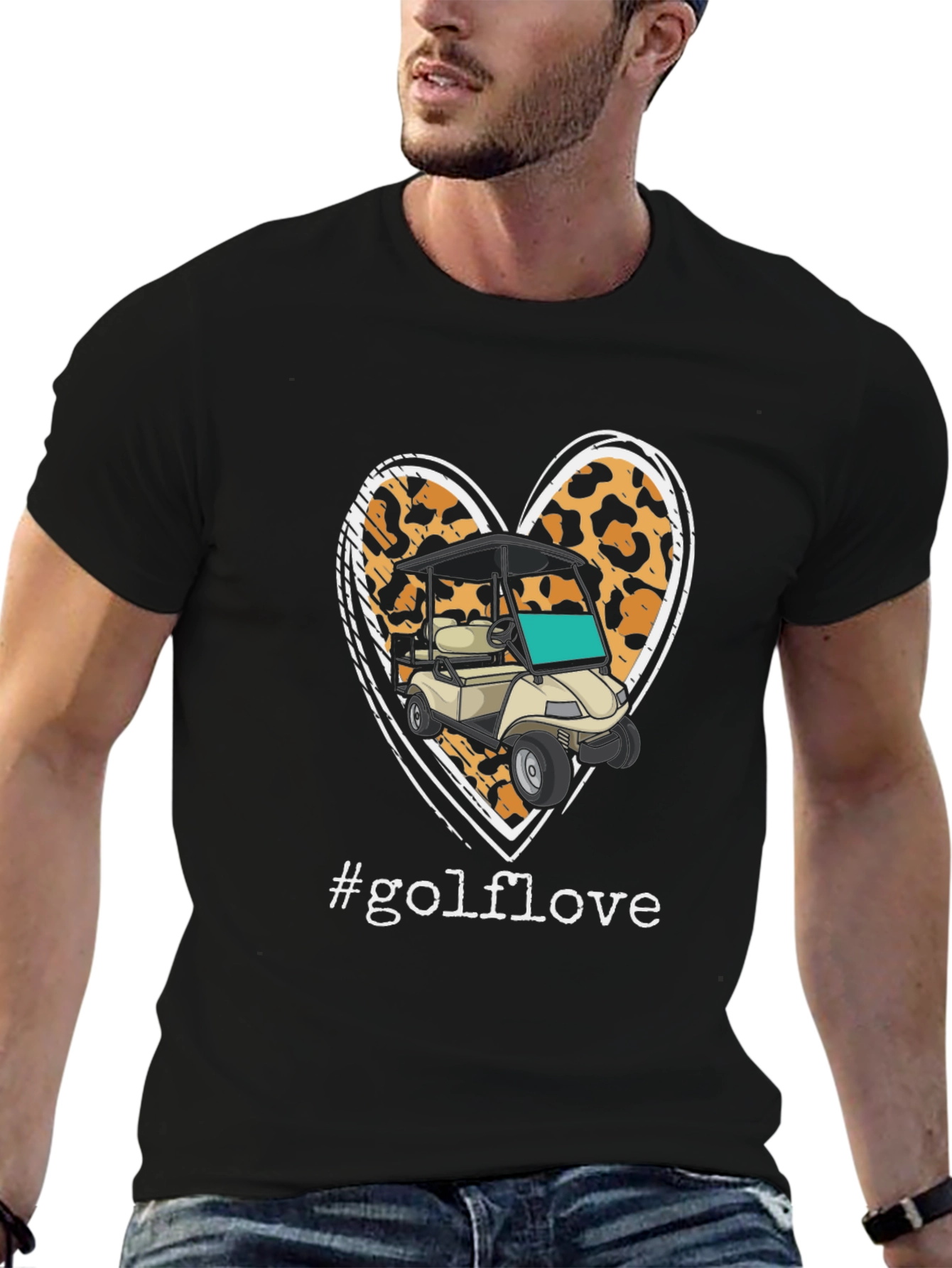 Golf Love Leopard Heart T-Shirt