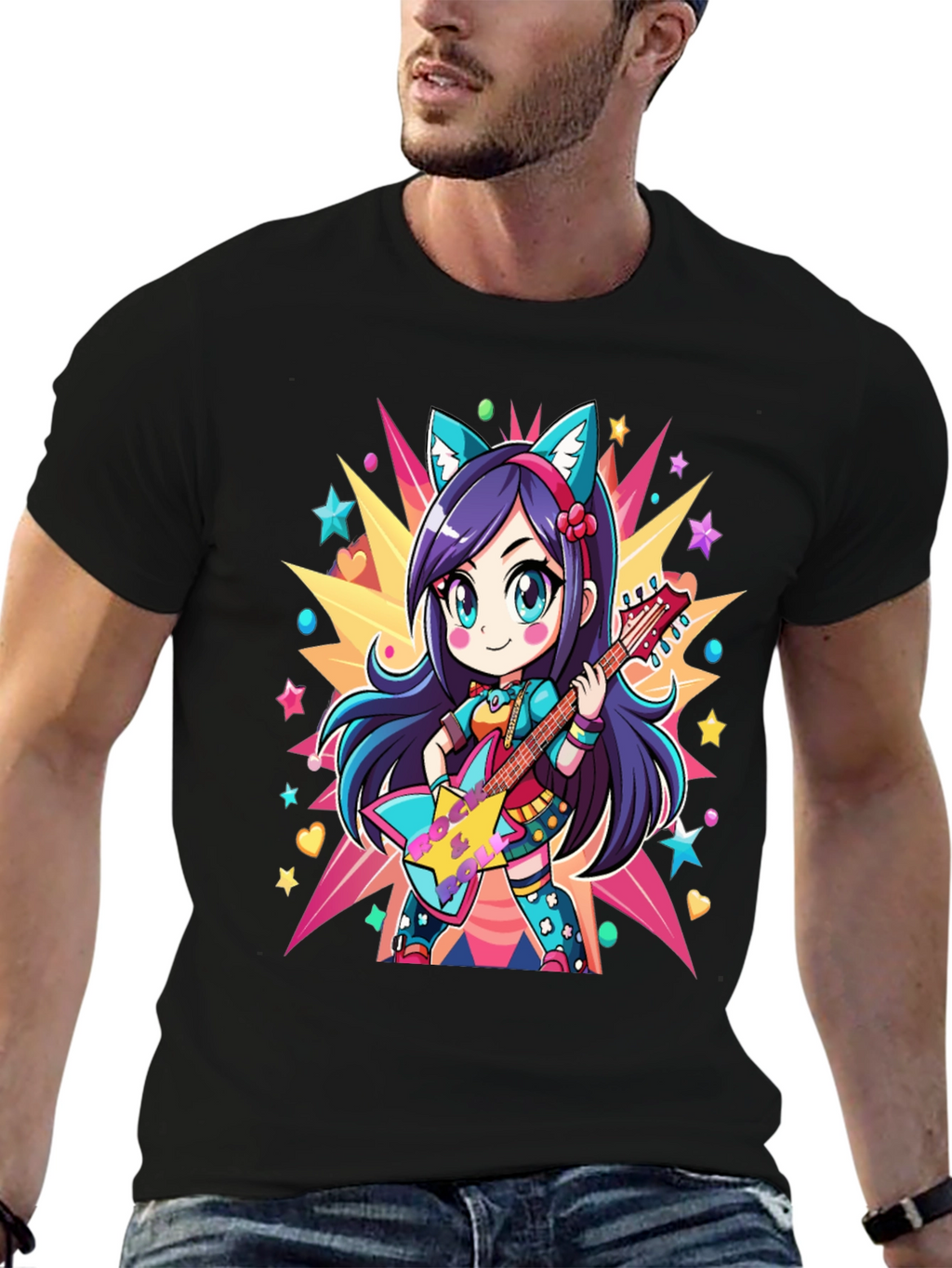 Anime Girl Guitarist Graphic Tee