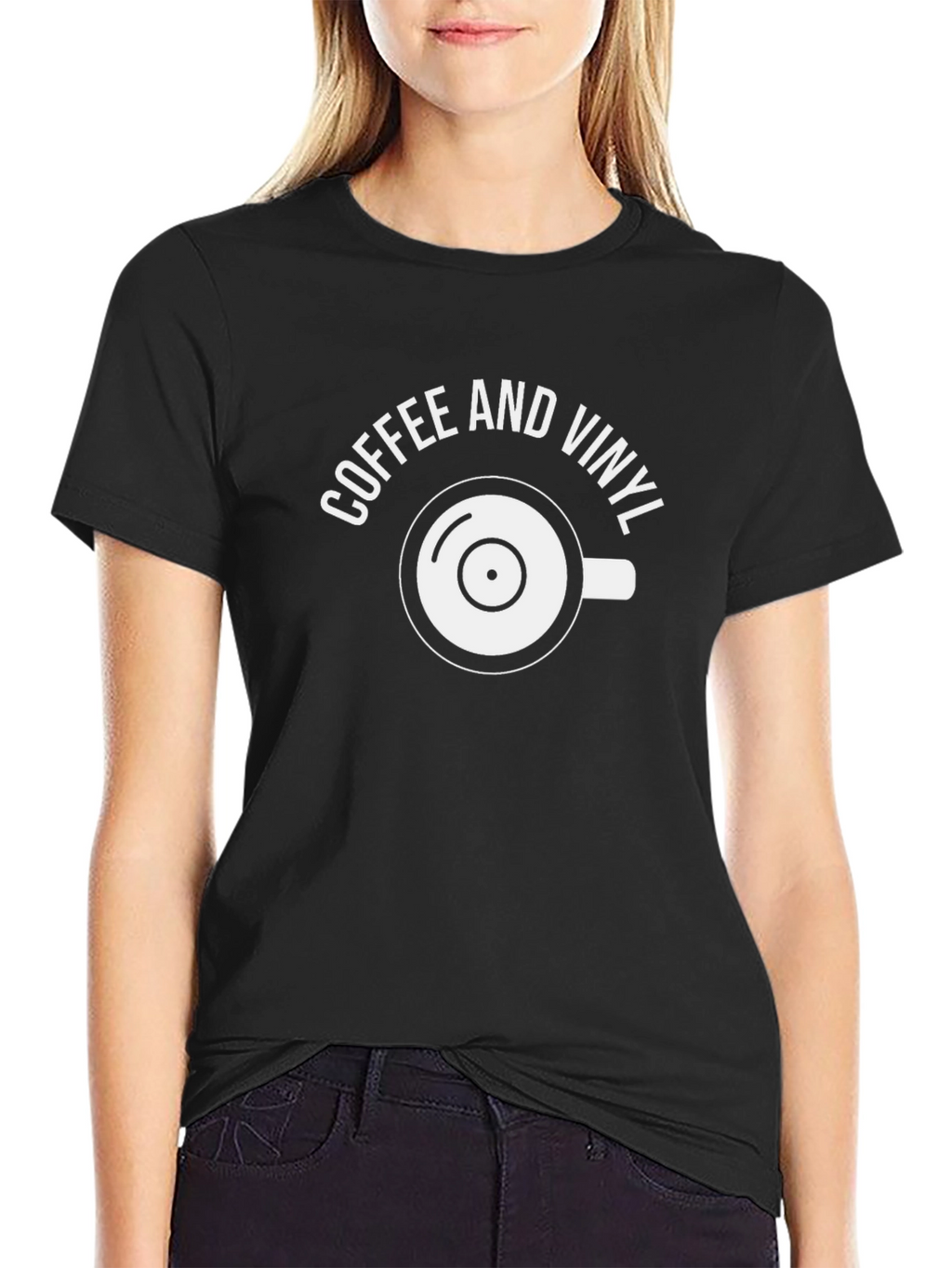 Coffee and Vinyl Graphic Tee - Black
