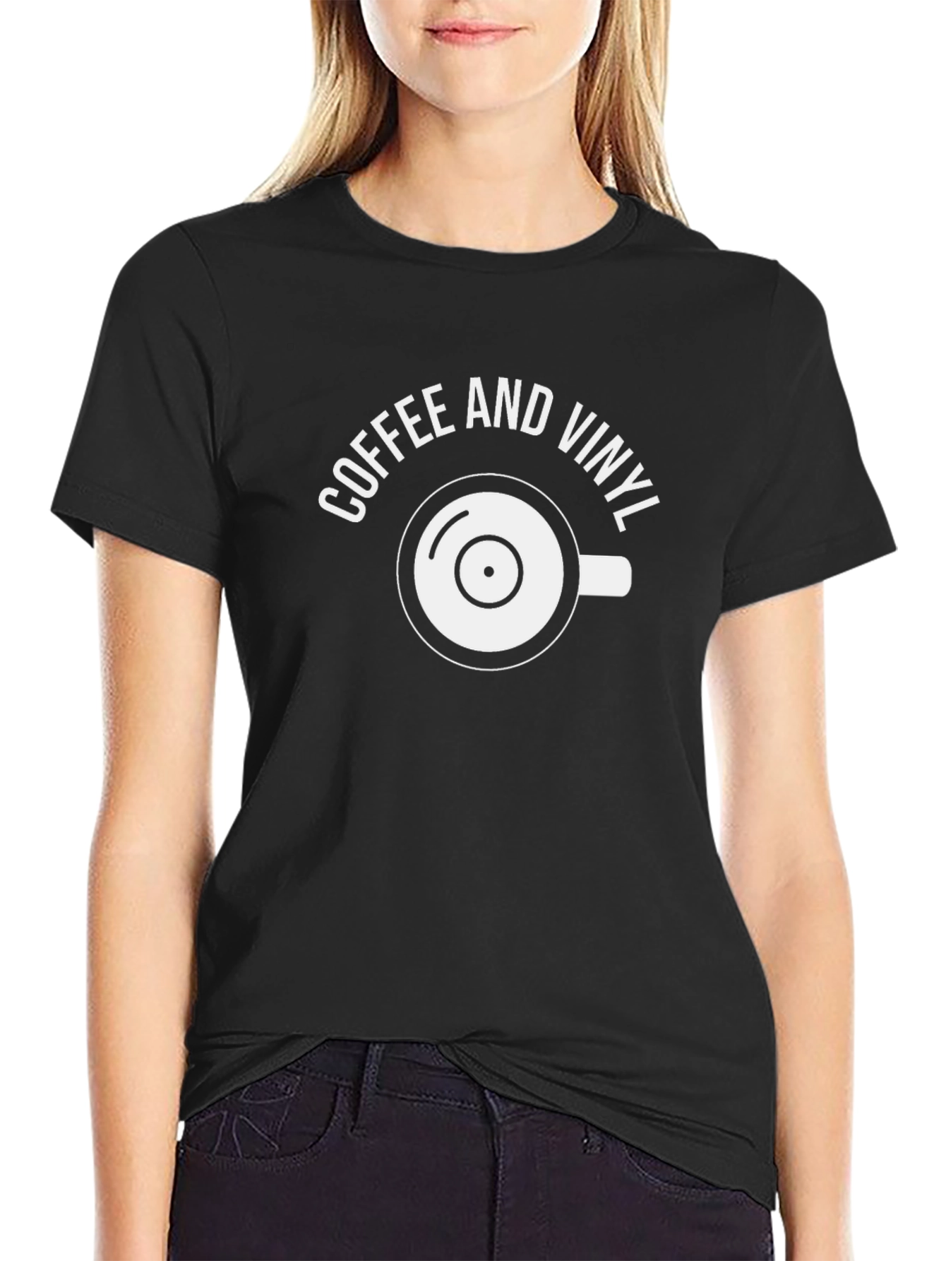 Coffee and Vinyl Graphic Tee - Black