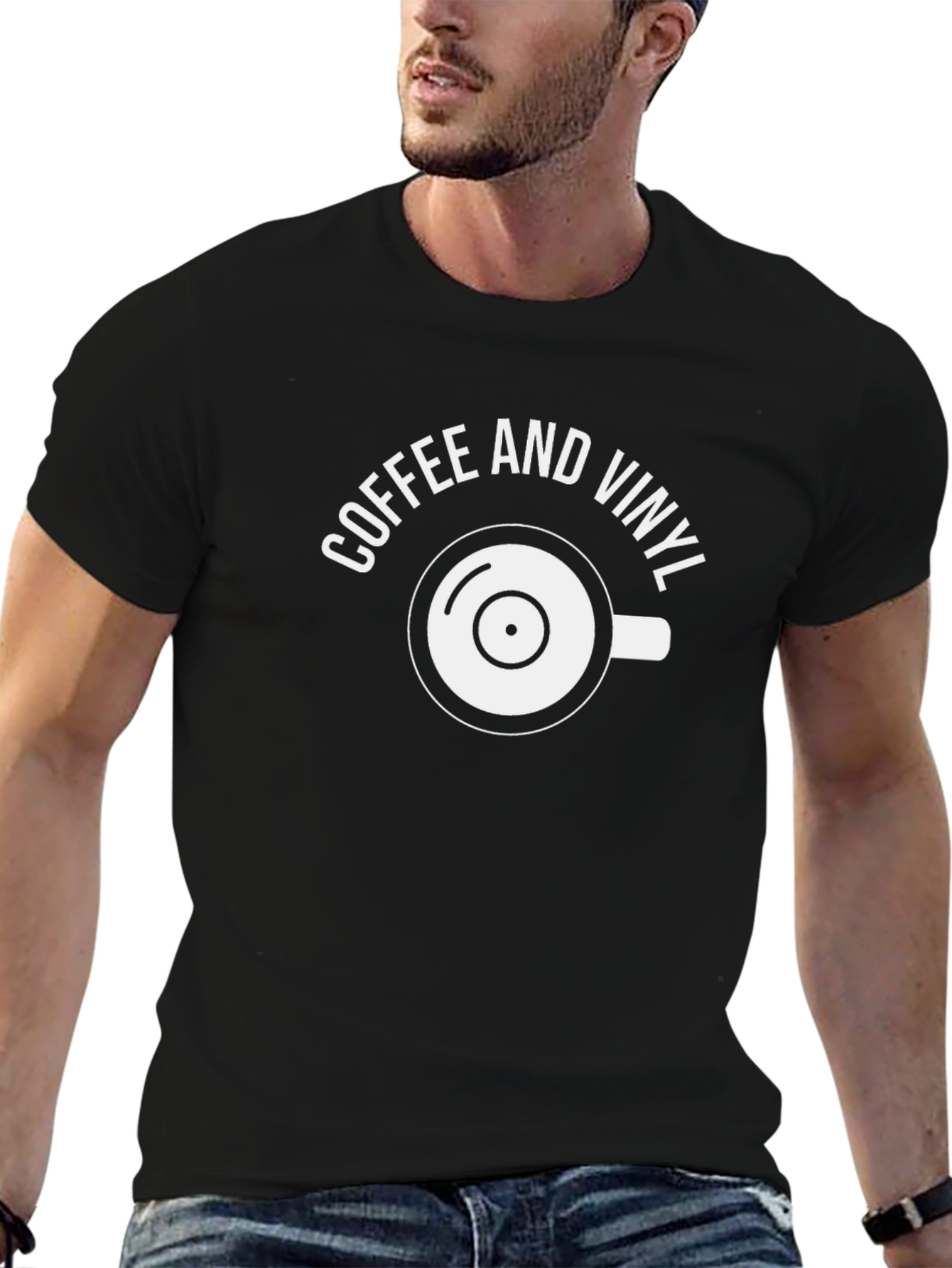 Coffee and Vinyl Graphic Tee - Black