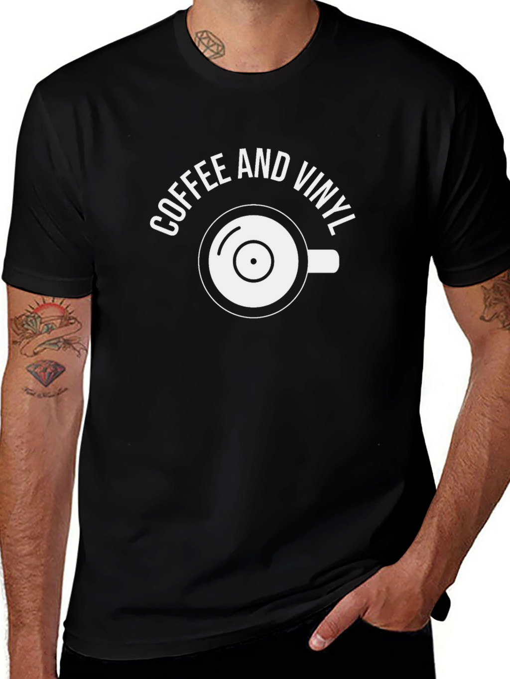 Coffee and Vinyl Graphic Tee - Black