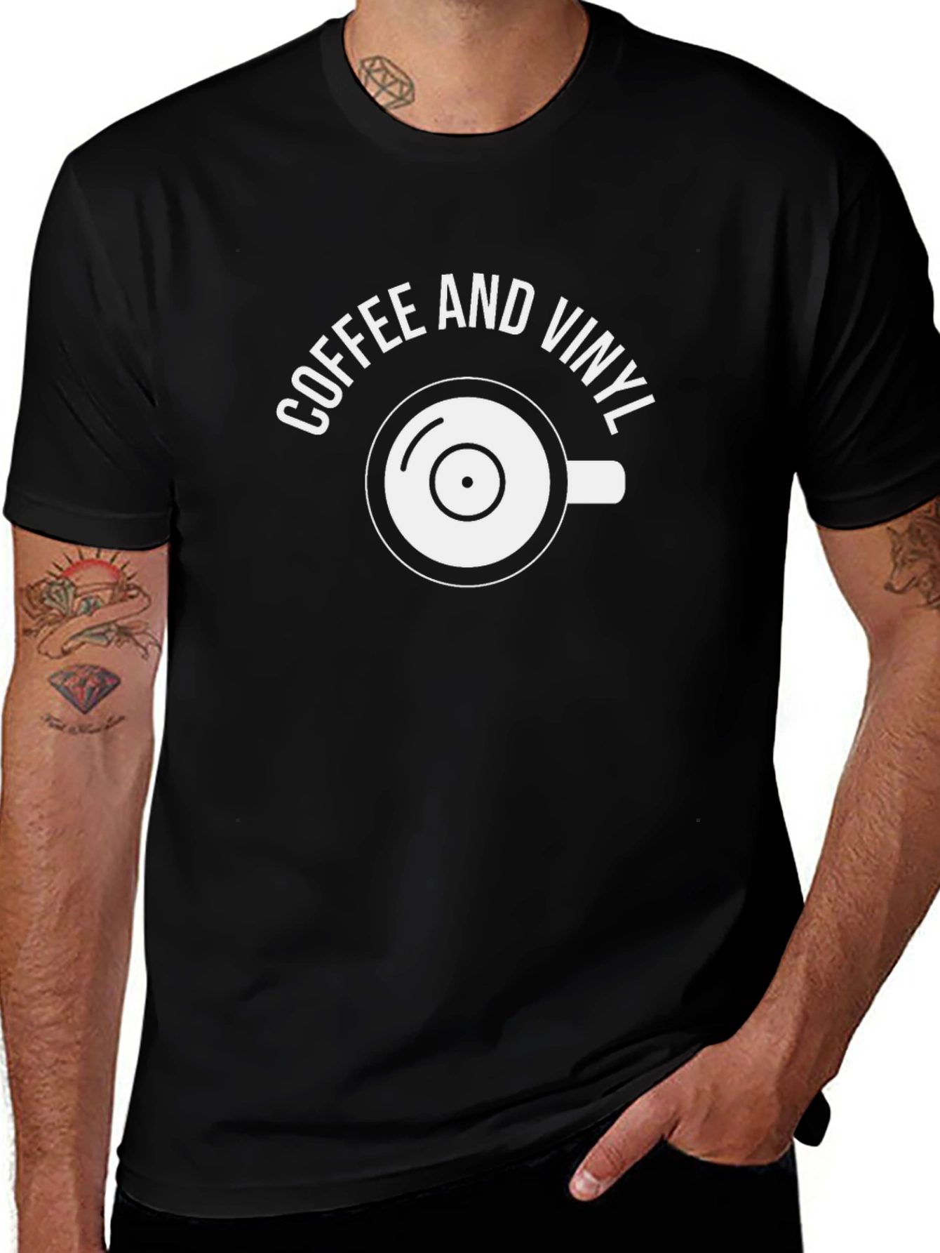 Coffee and Vinyl Graphic Tee - Black