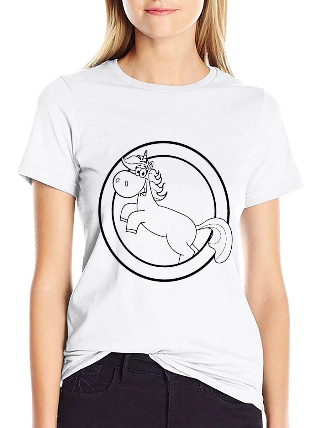 Black T-Shirt with Cartoon Horse Graphic