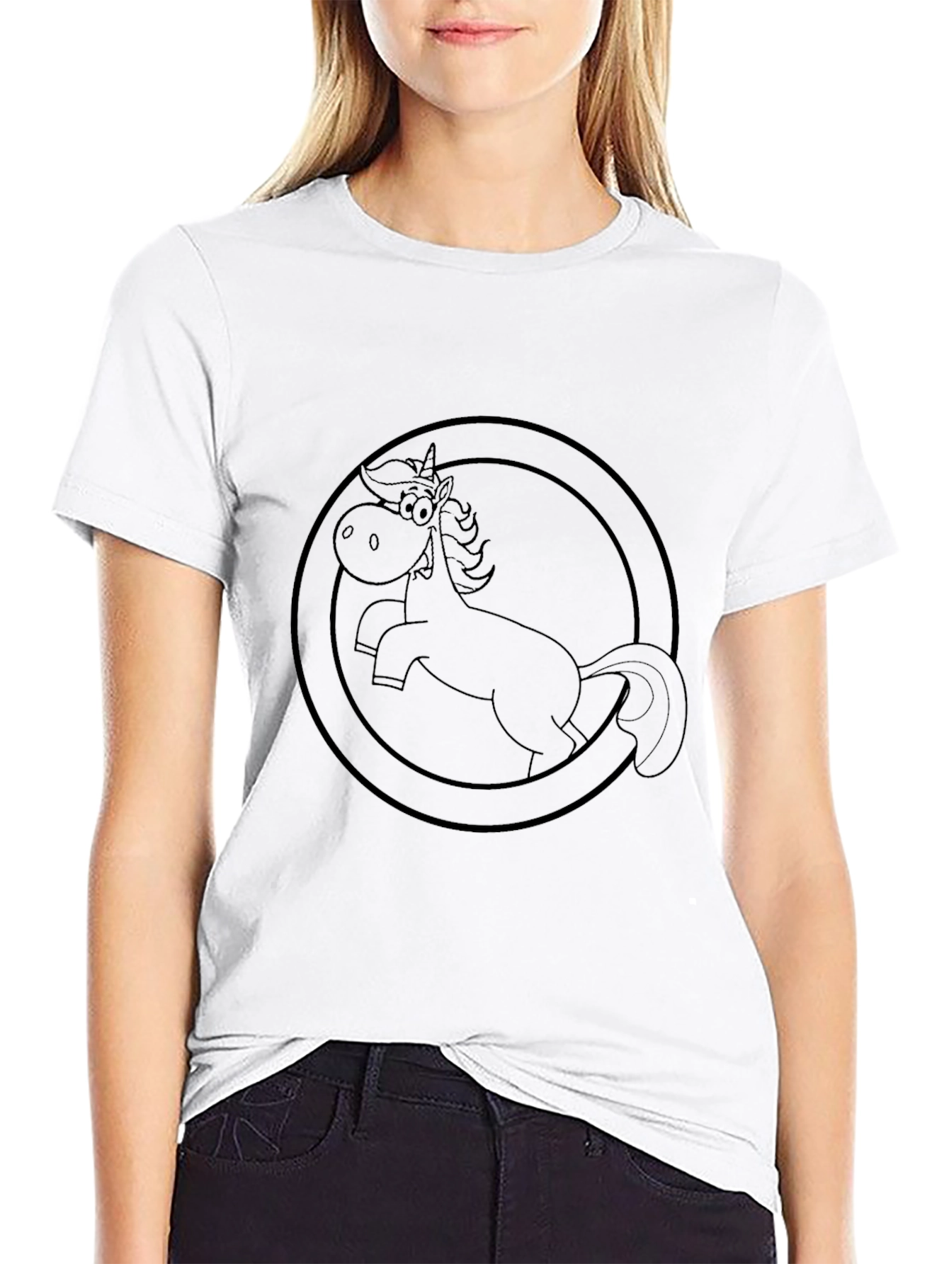 Black T-Shirt with Cartoon Horse Graphic