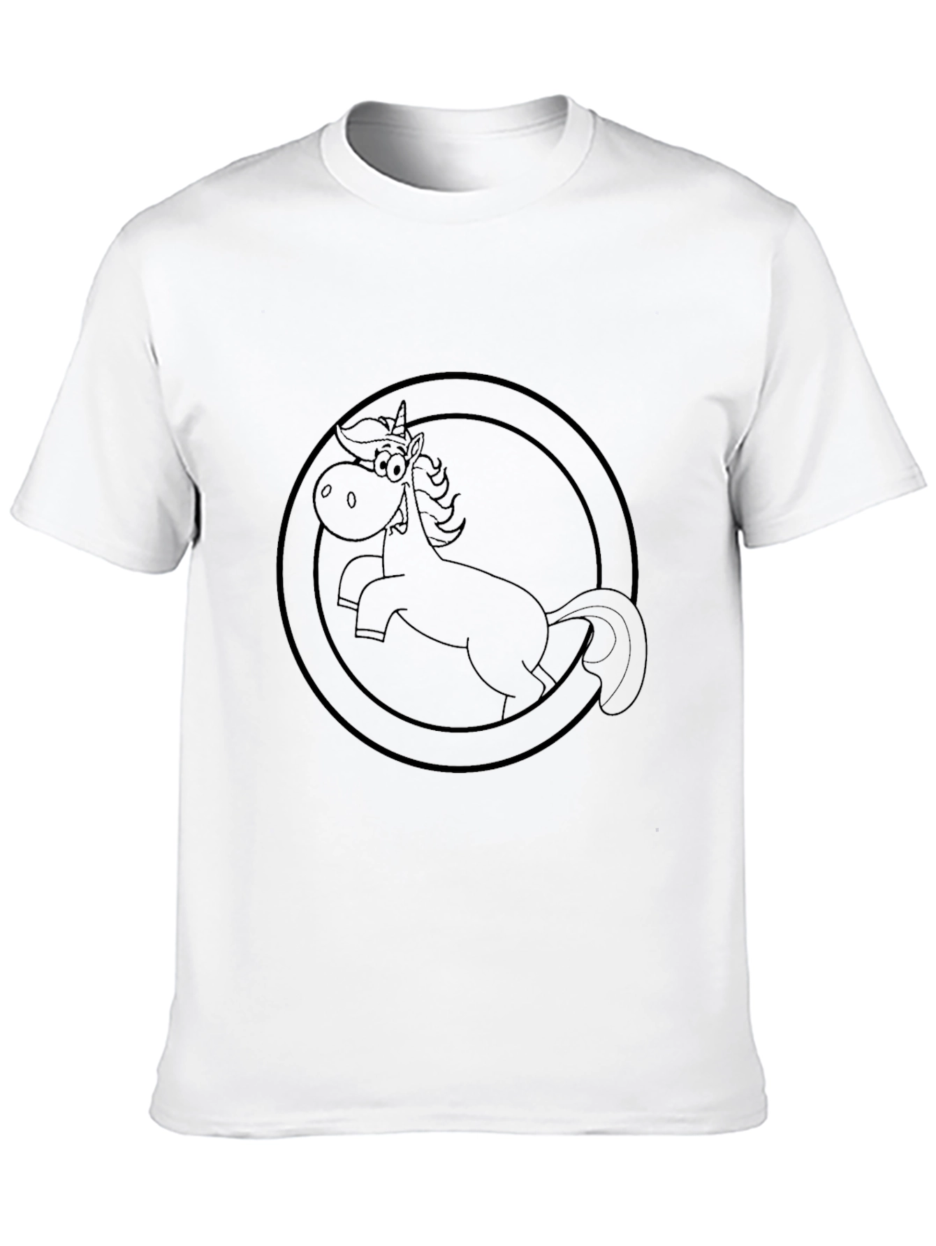 Black T-Shirt with Cartoon Horse Graphic