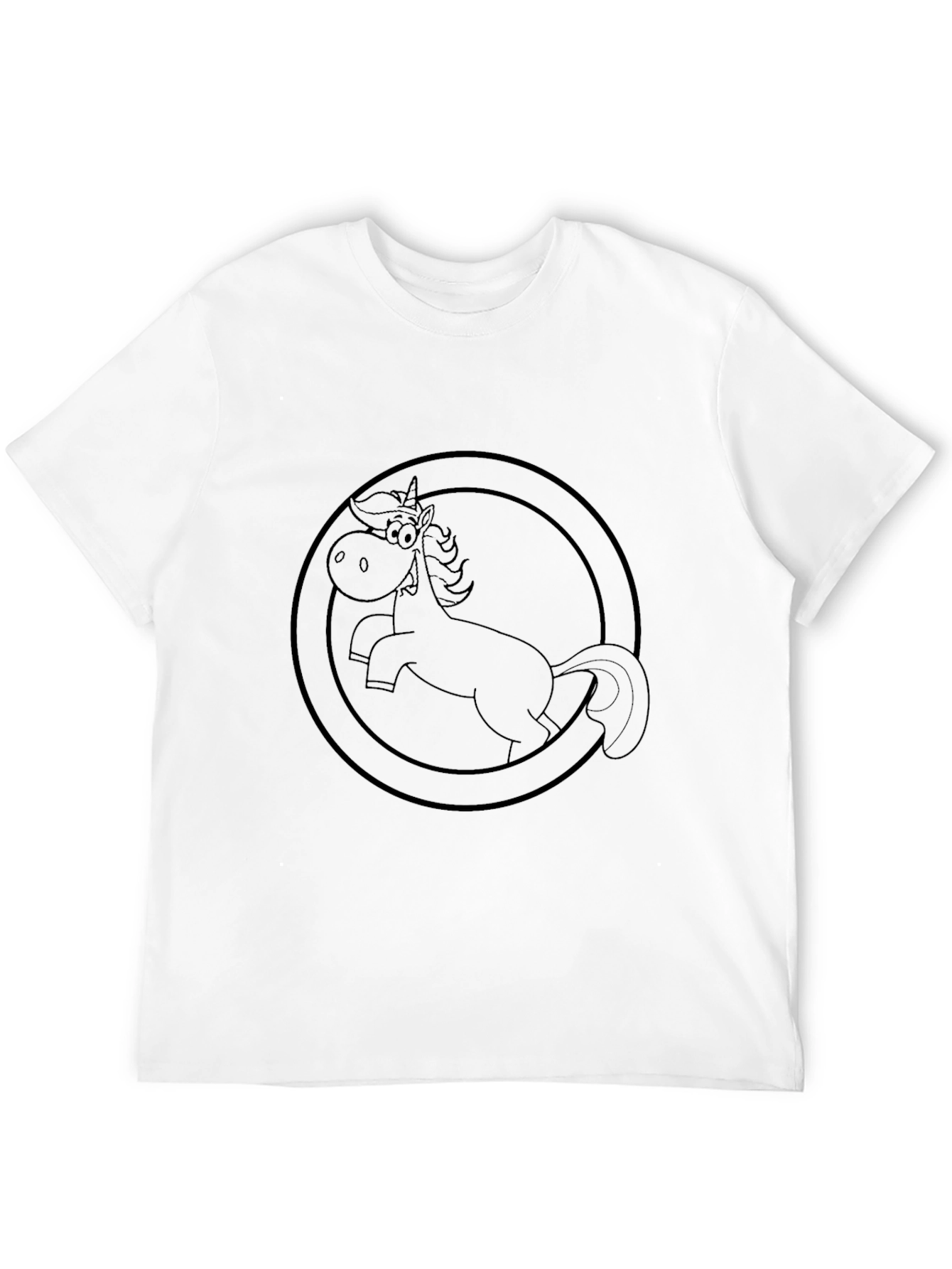 Black T-Shirt with Cartoon Horse Graphic