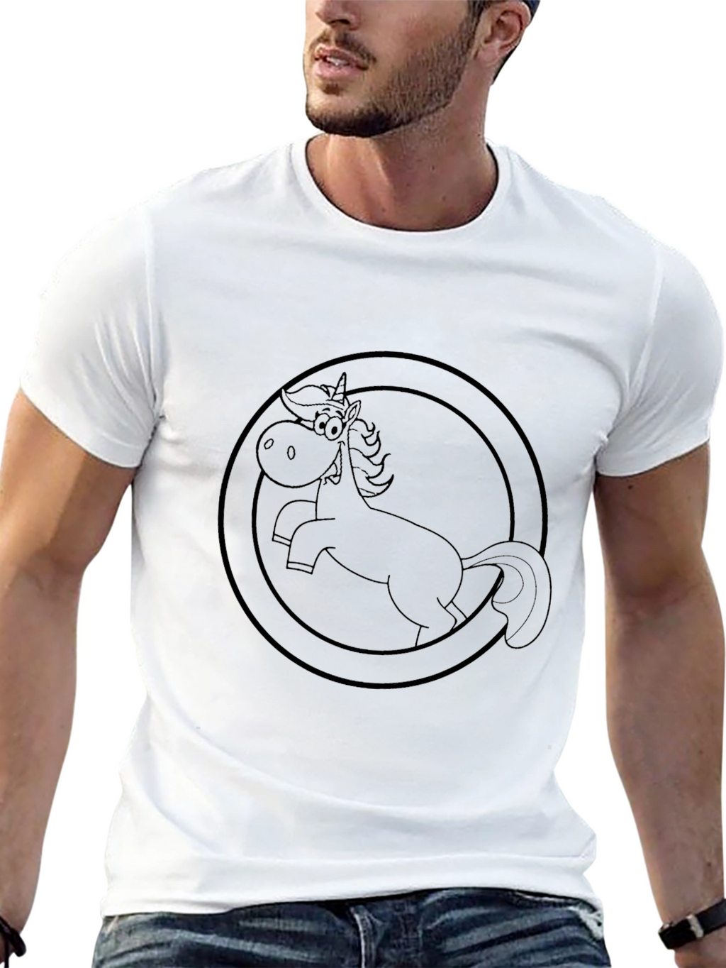 Black T-Shirt with Cartoon Horse Graphic
