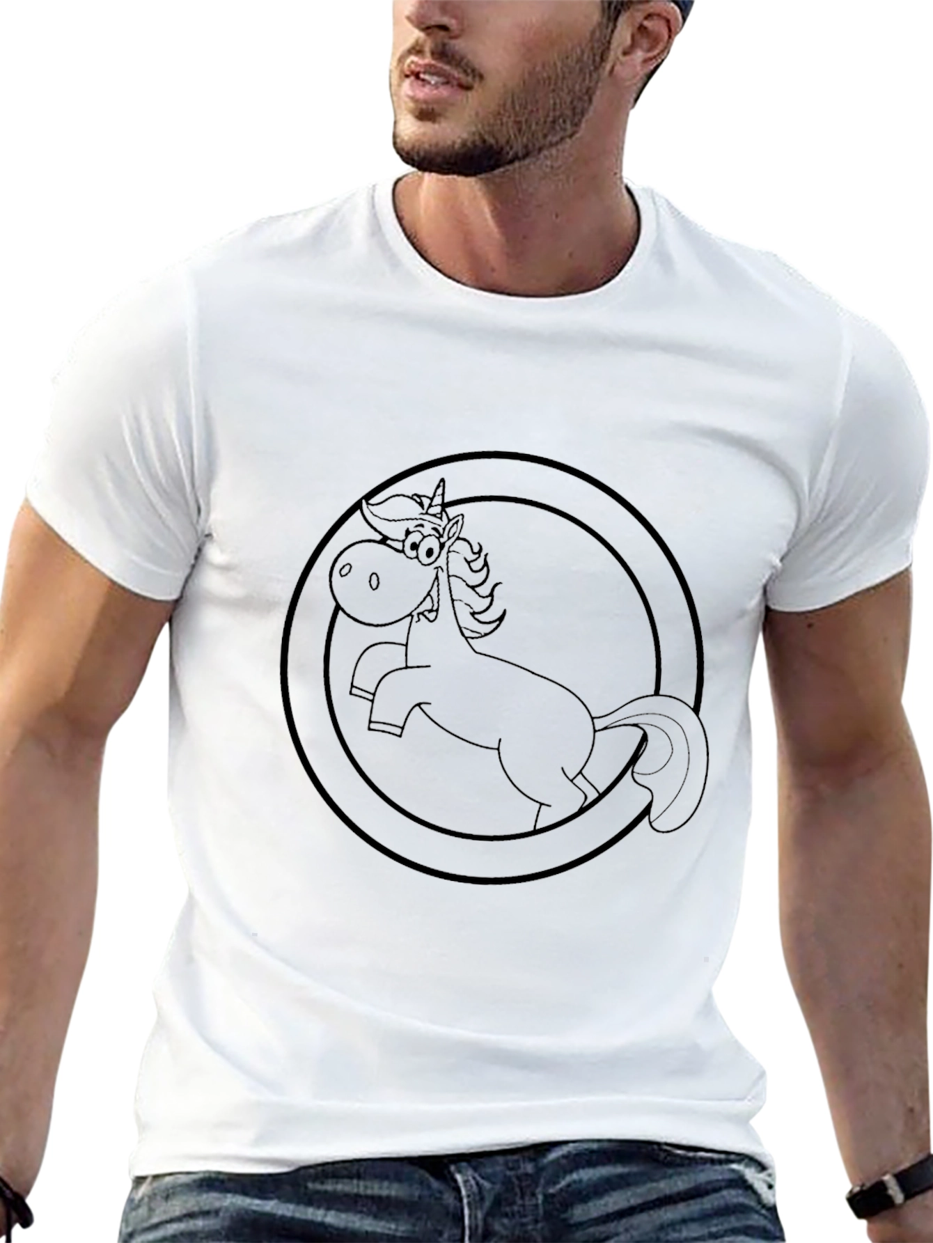Black T-Shirt with Cartoon Horse Graphic