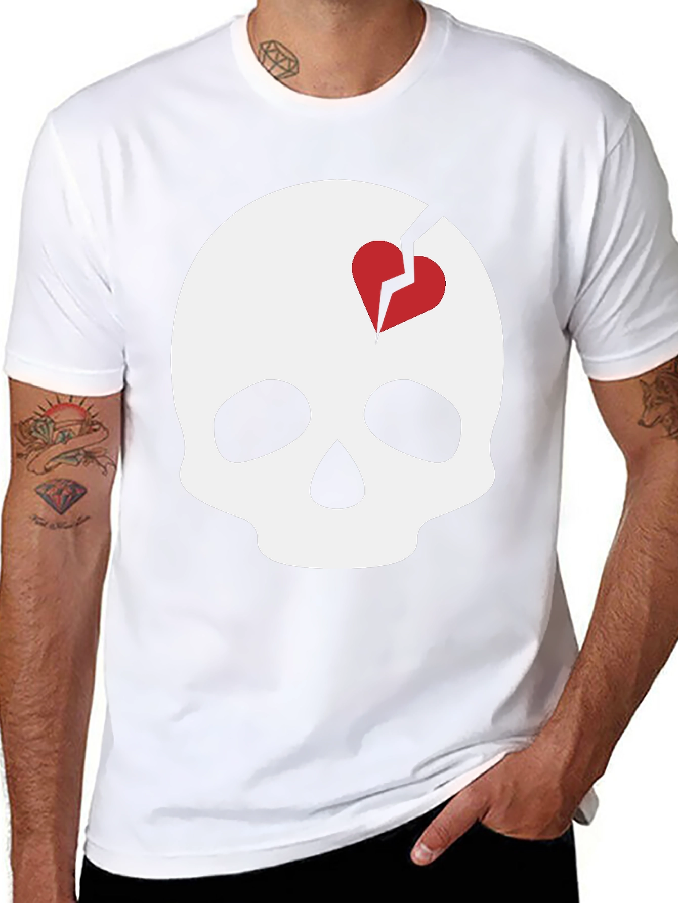 Skull with Broken Heart T-Shirt - Unique Graphic Tee