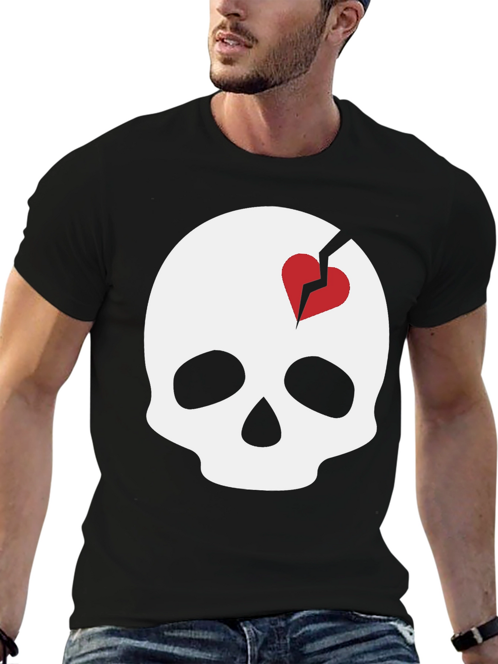 Skull with Broken Heart T-Shirt - Unique Graphic Tee