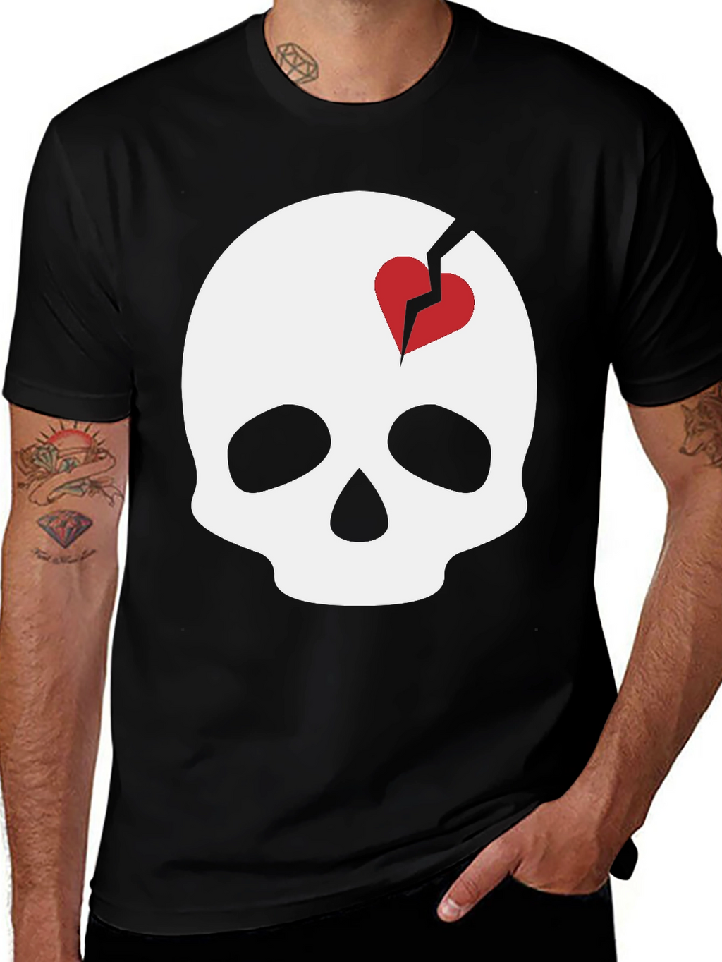 Skull with Broken Heart T-Shirt - Unique Graphic Tee