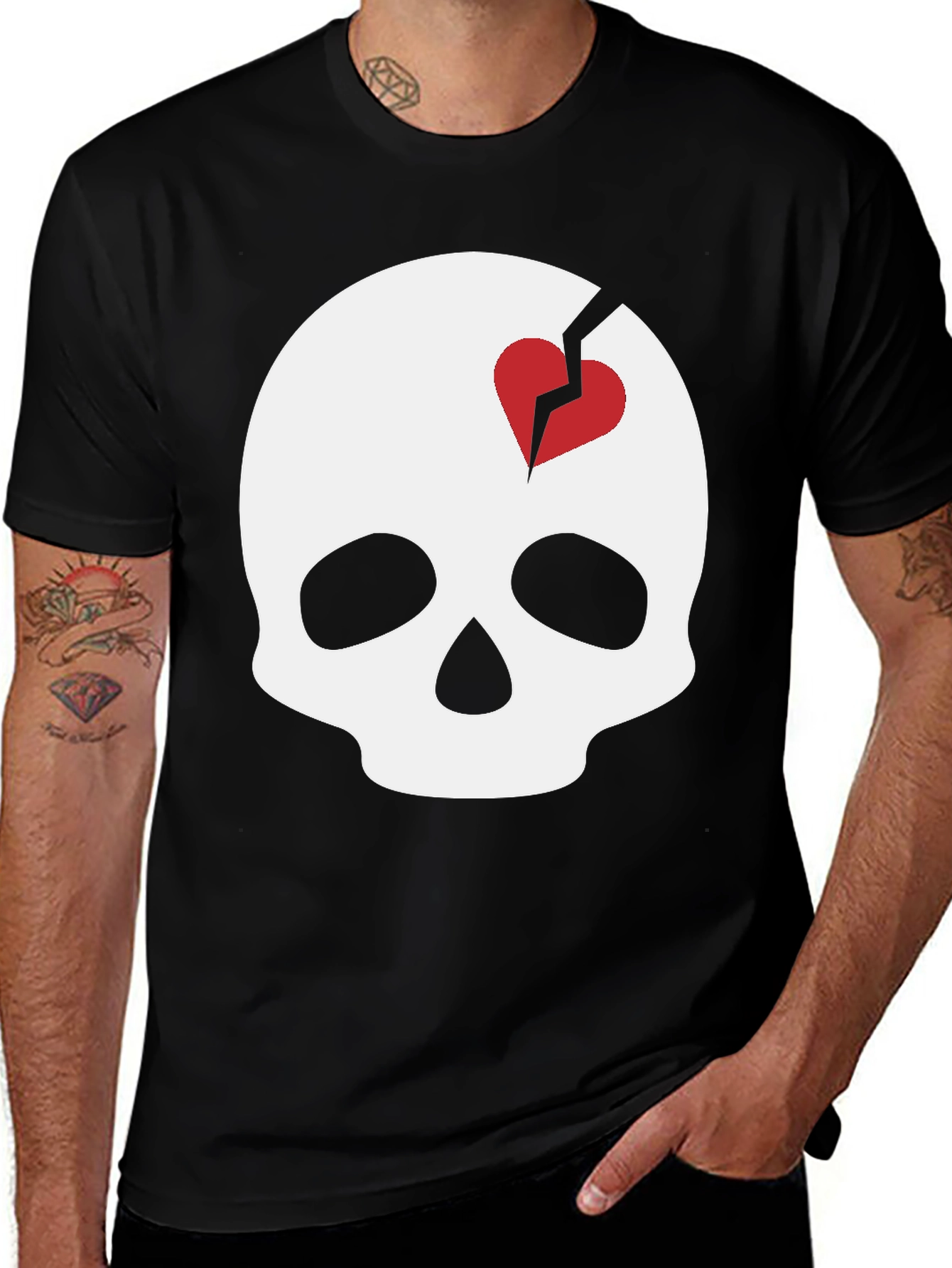 Skull with Broken Heart T-Shirt - Unique Graphic Tee